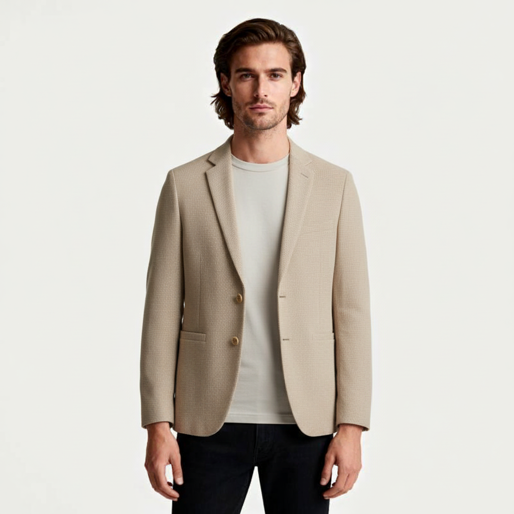 Single-Breasted Structured Blazer Notch Lapel for Men