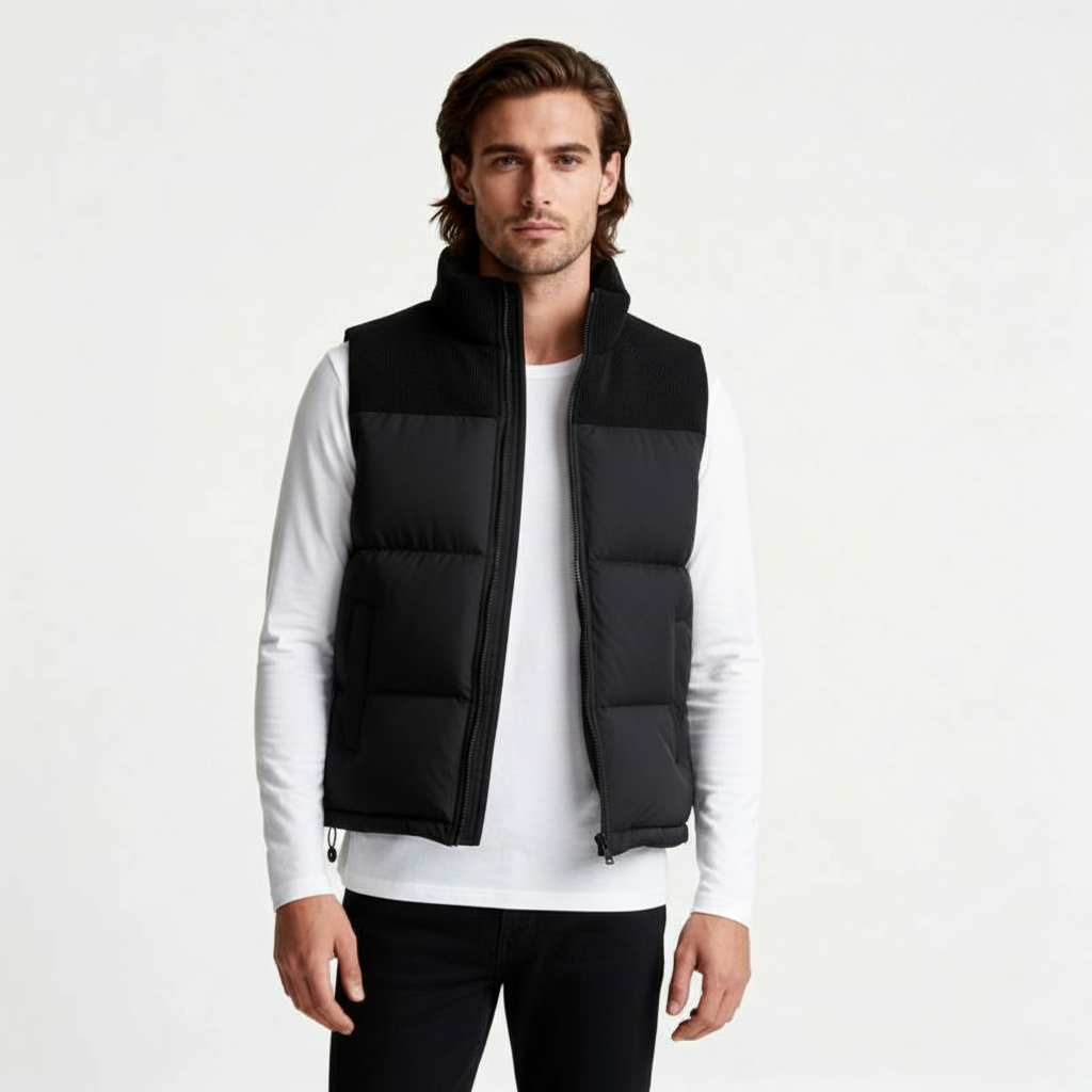 Quilted Puffer Vest Full-Zip Stand Collar for Men