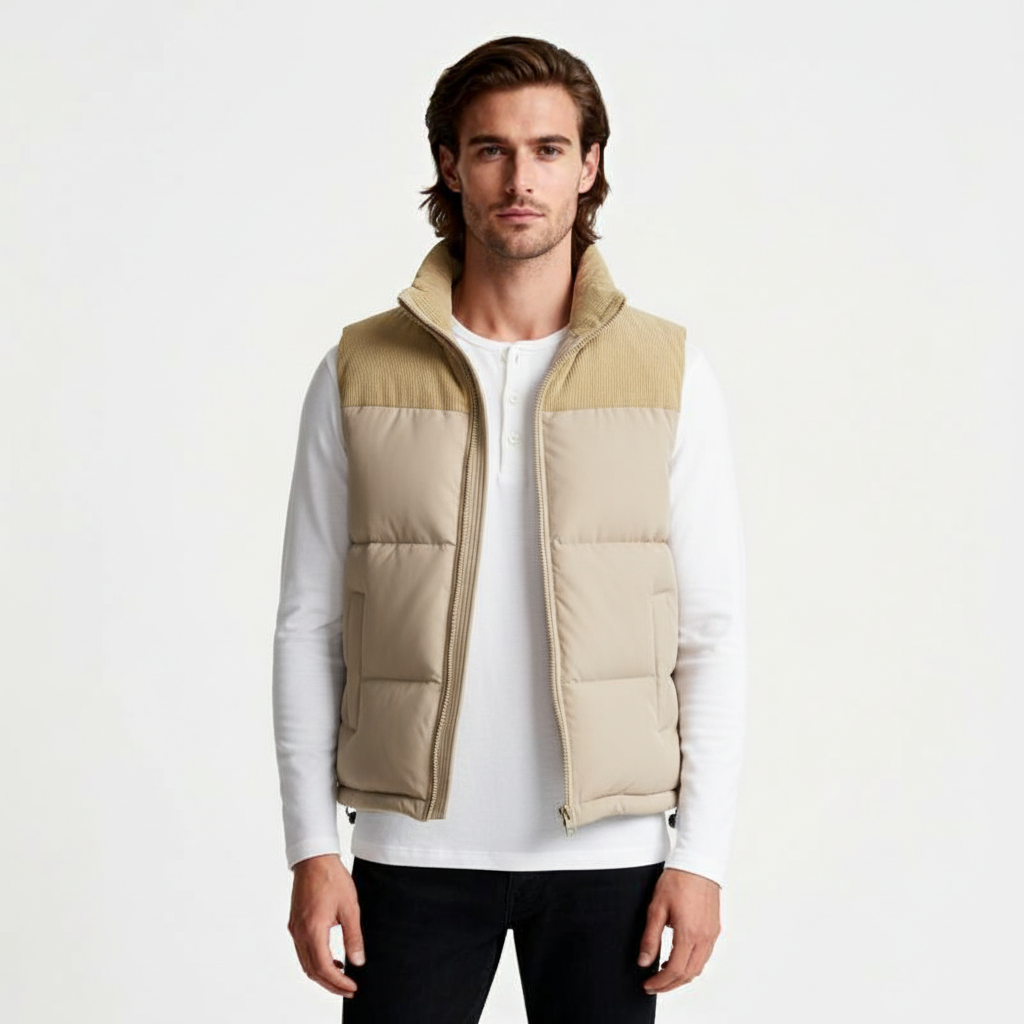 Quilted Puffer Vest Full-Zip Stand Collar for Men