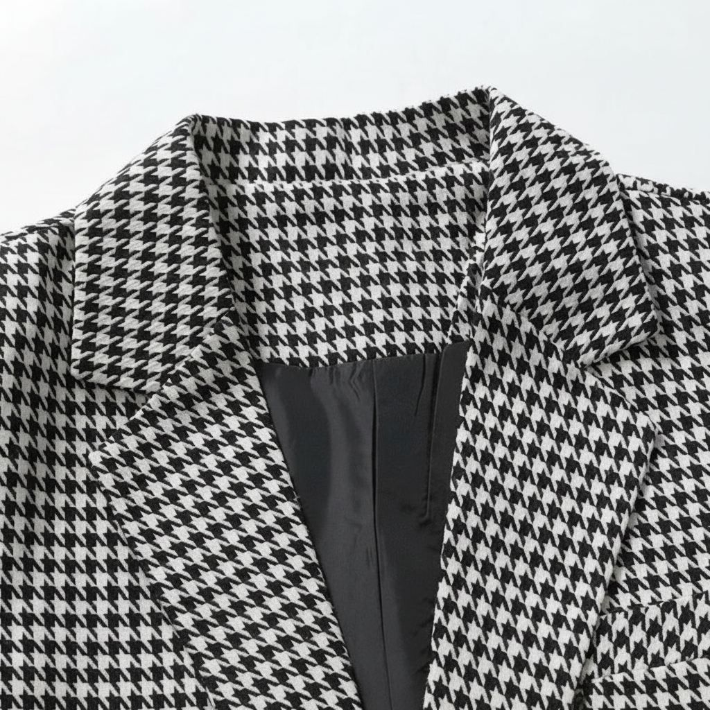 Vintares | Men’s Single-Button Notch Lapel Blazer - Houndstooth Pattern