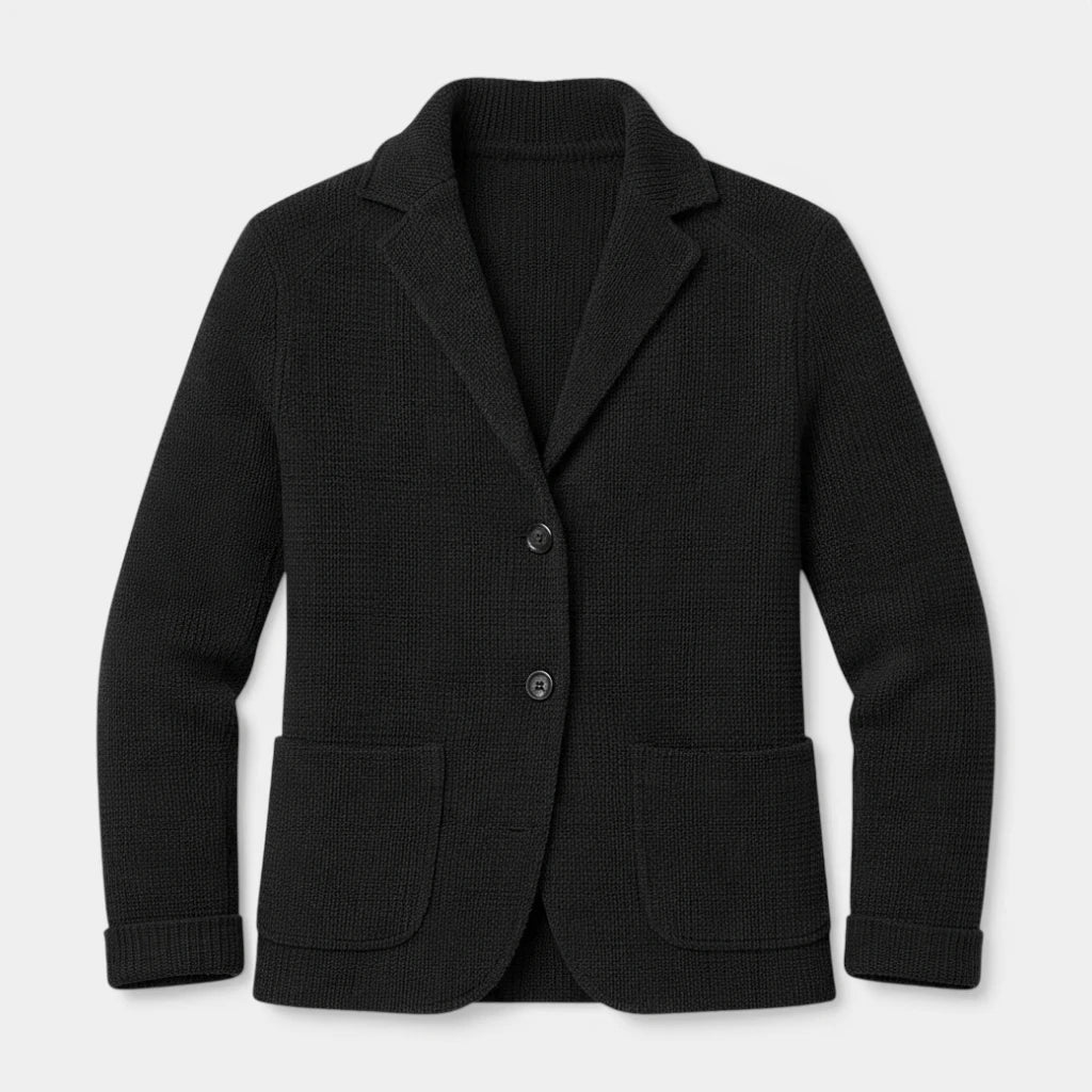 Button-Up Knit Blazer Waffle Weave Regular Fit for Men