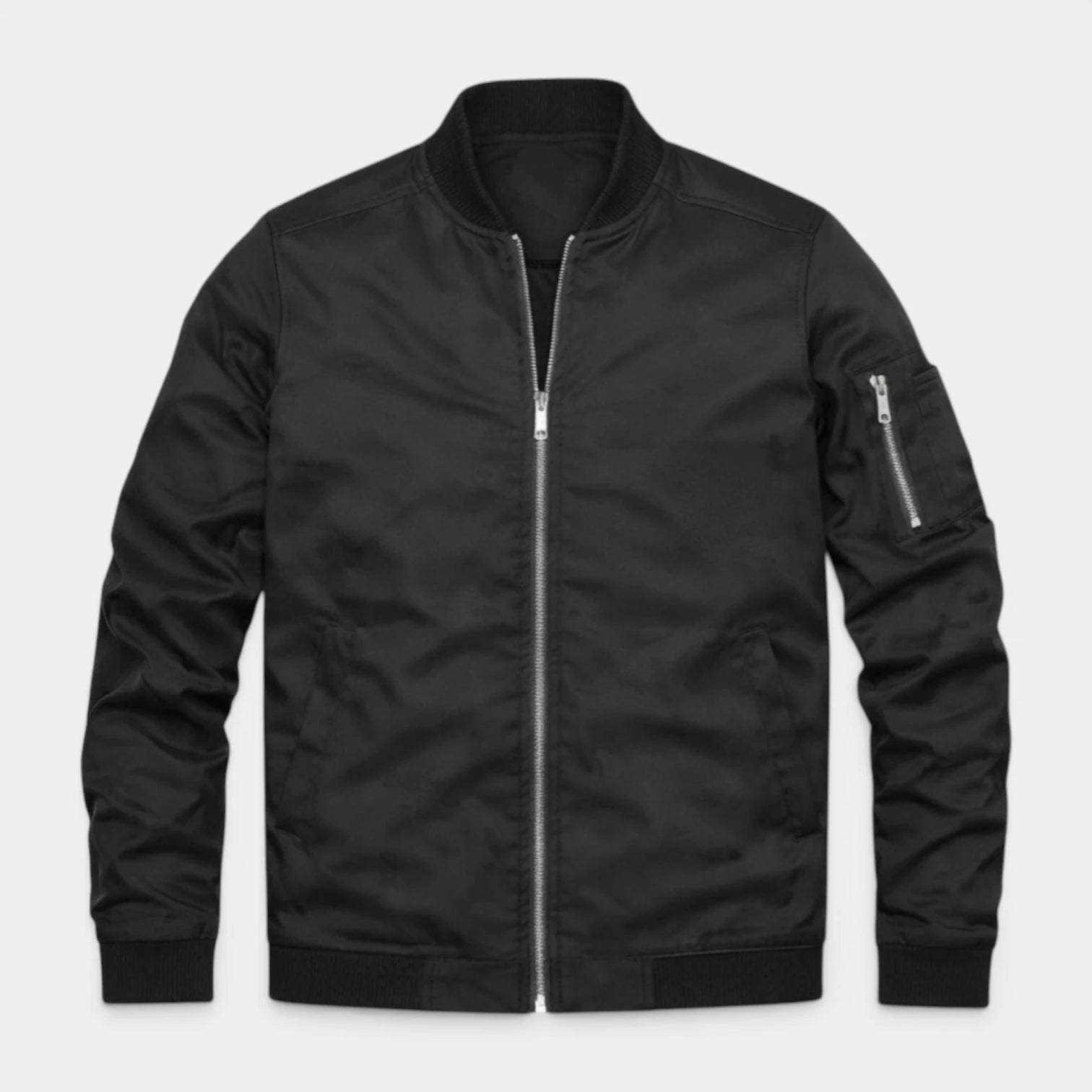 Slim Fit Zip-Up Bomber Jacket Ribbed for Men