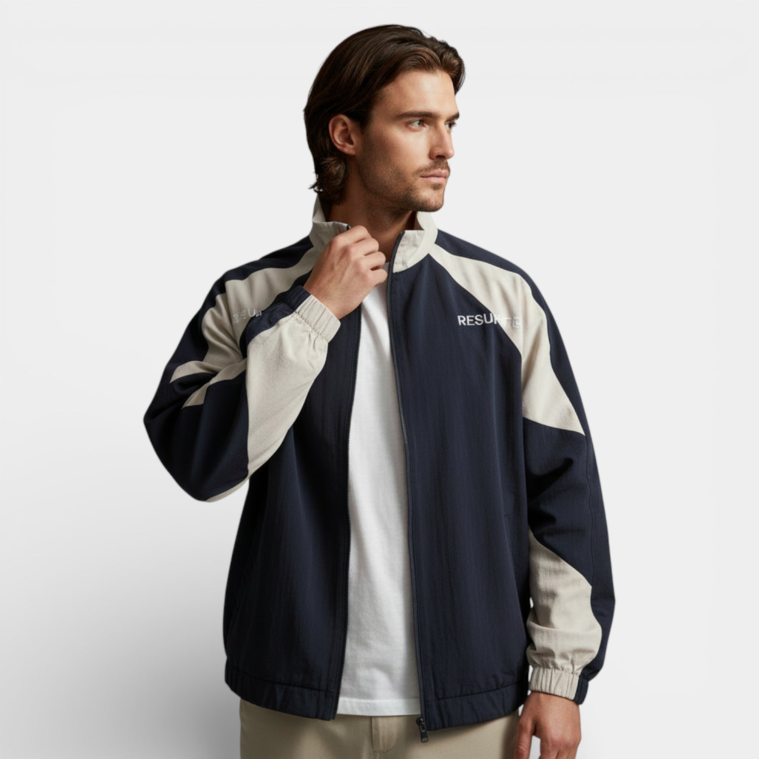 Zip-Up Track Jacket Stand Collar Regular Fit for Men