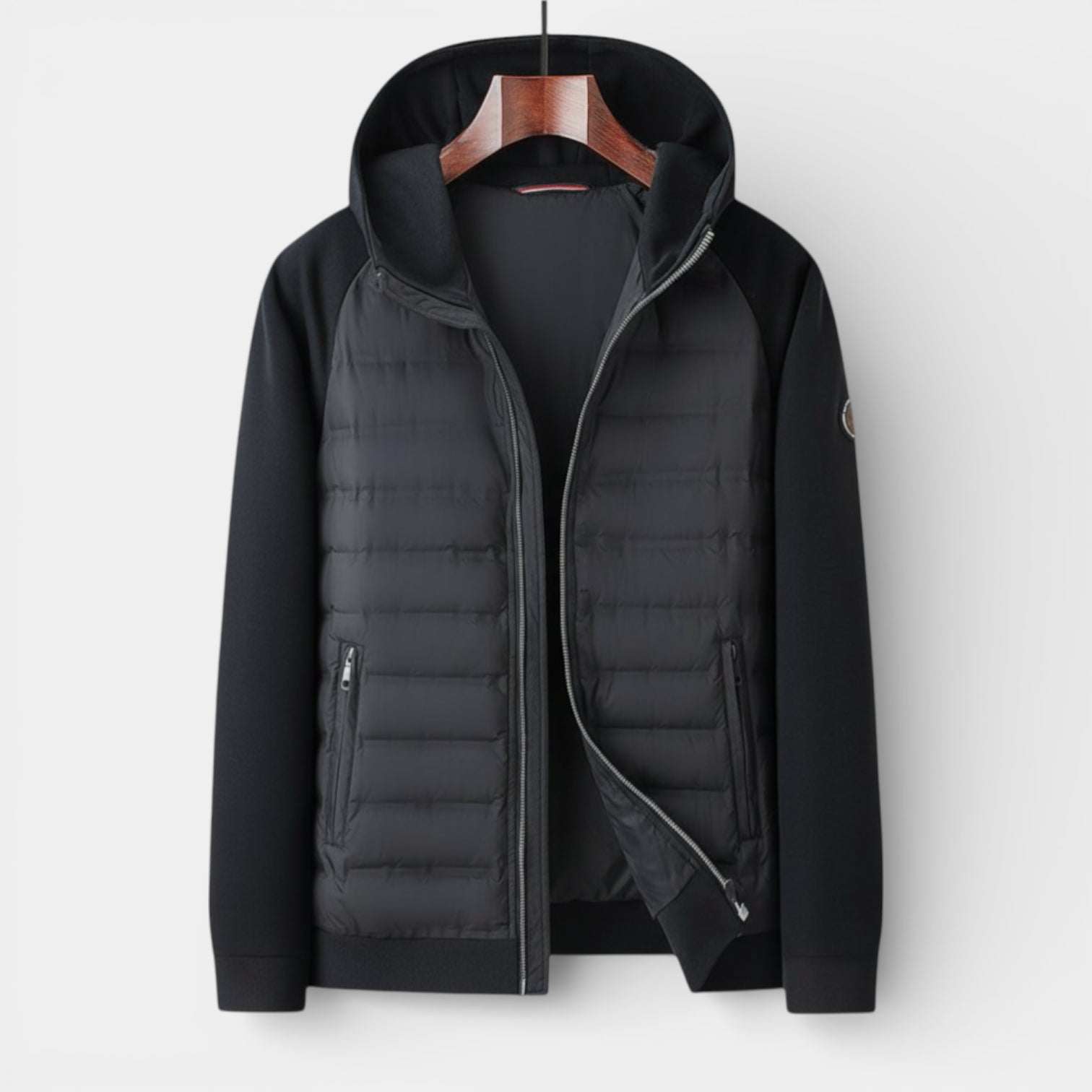 Vintares | Men’s Hooded Zip-Up Jacket - Quilted Bomber