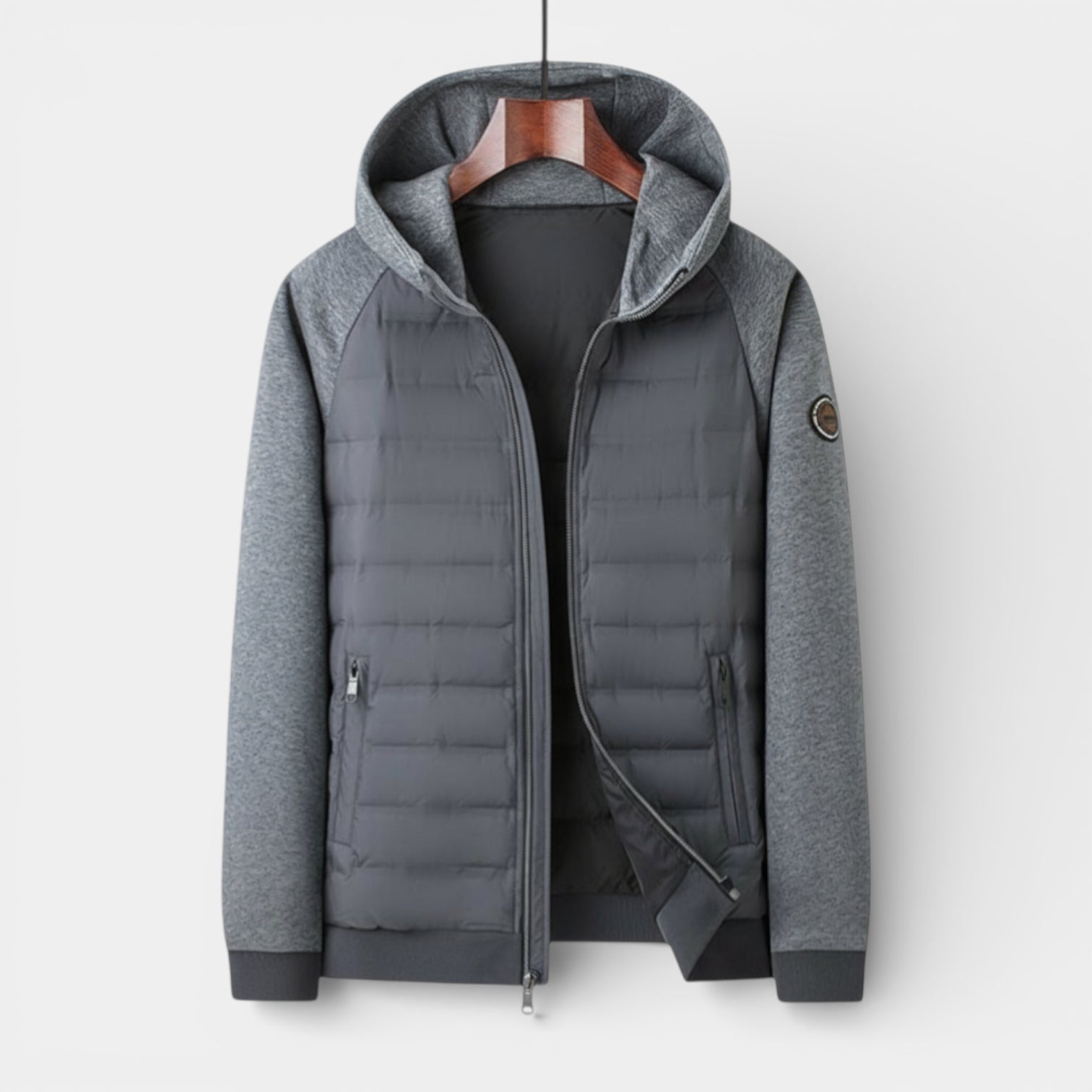 Vintares | Men’s Hooded Zip-Up Jacket - Quilted Bomber