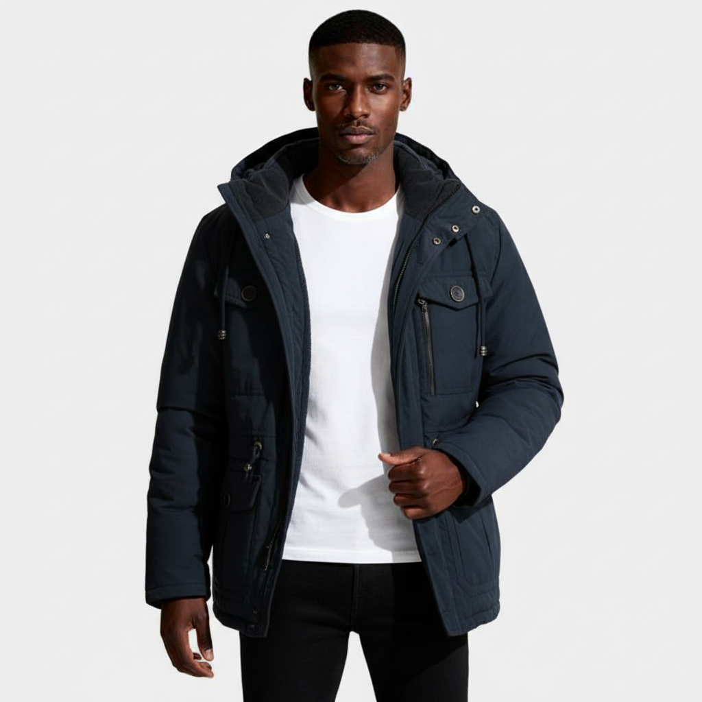 Hooded Utility Jacket Fleece Lined Regular Fit for Men