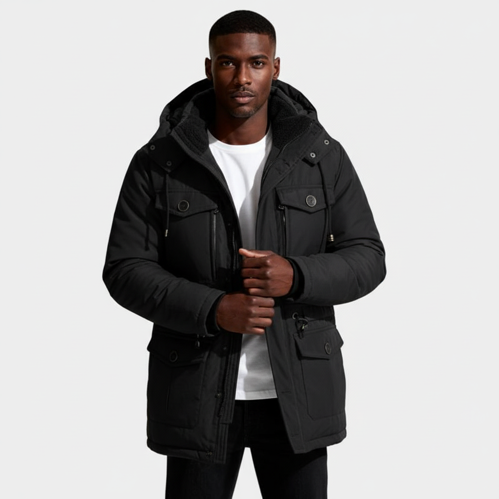 Hooded Utility Jacket Fleece Lined Regular Fit for Men