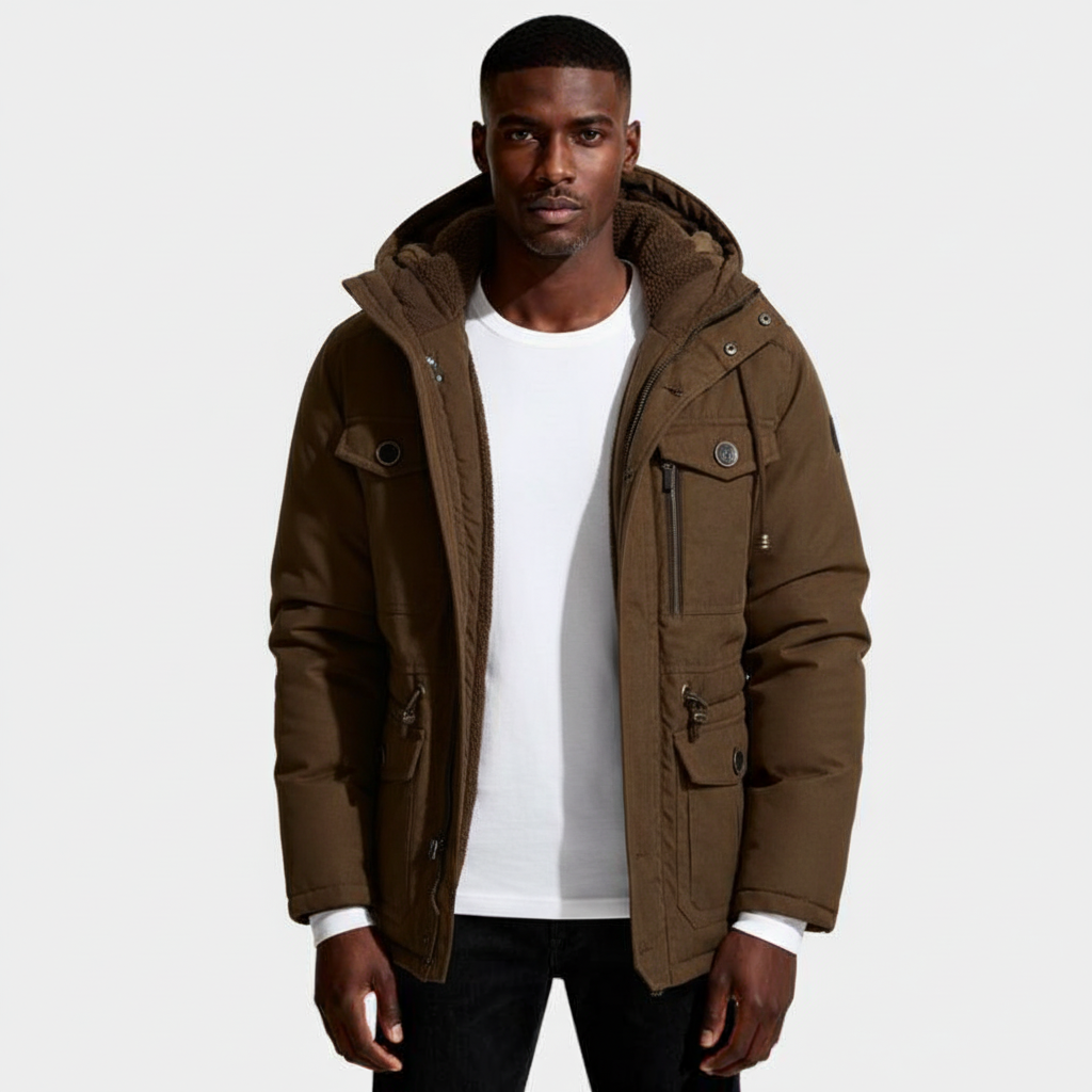 Hooded Utility Jacket Fleece Lined Regular Fit for Men