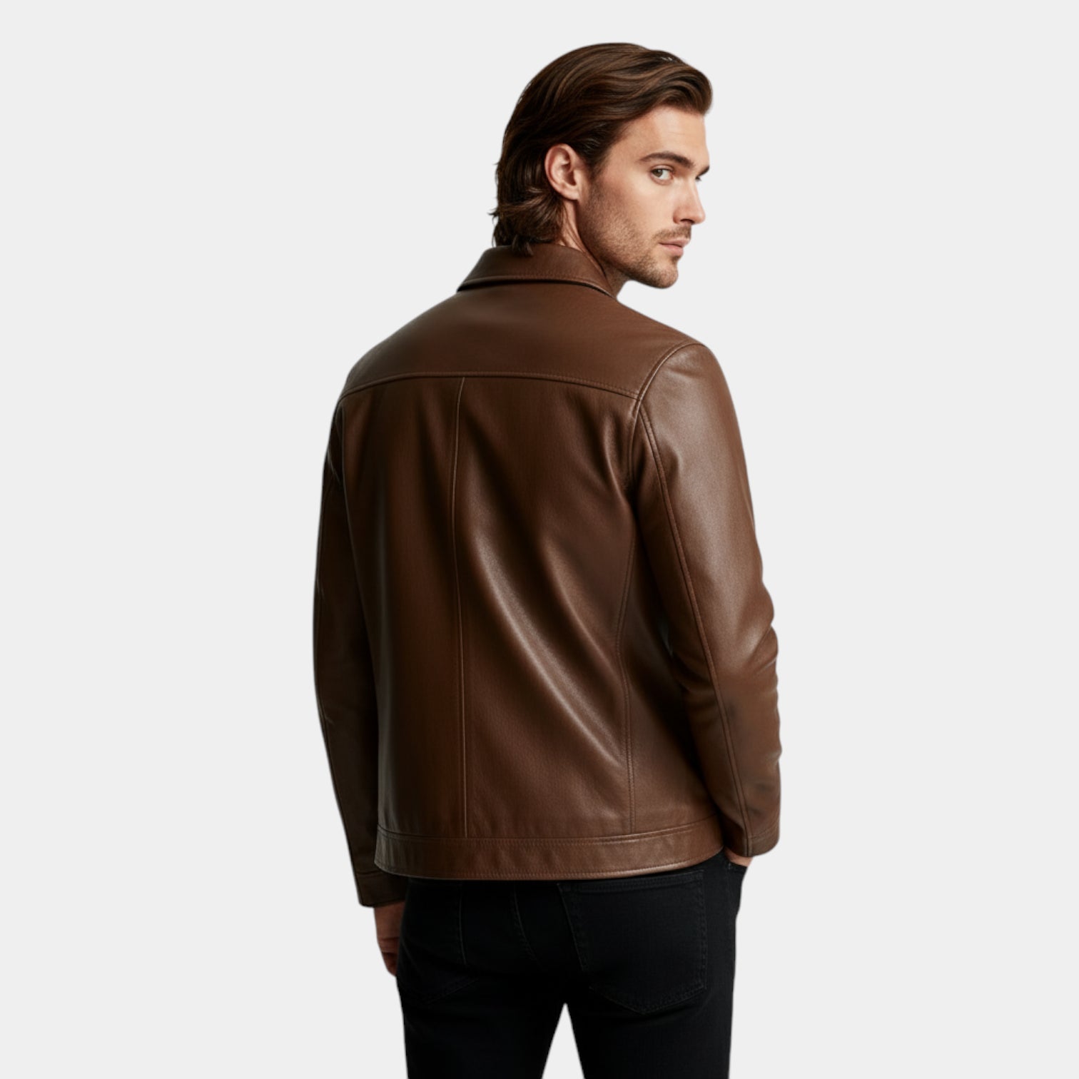 Zip-Front Vegan Leather Jacket Regular Fit for Men