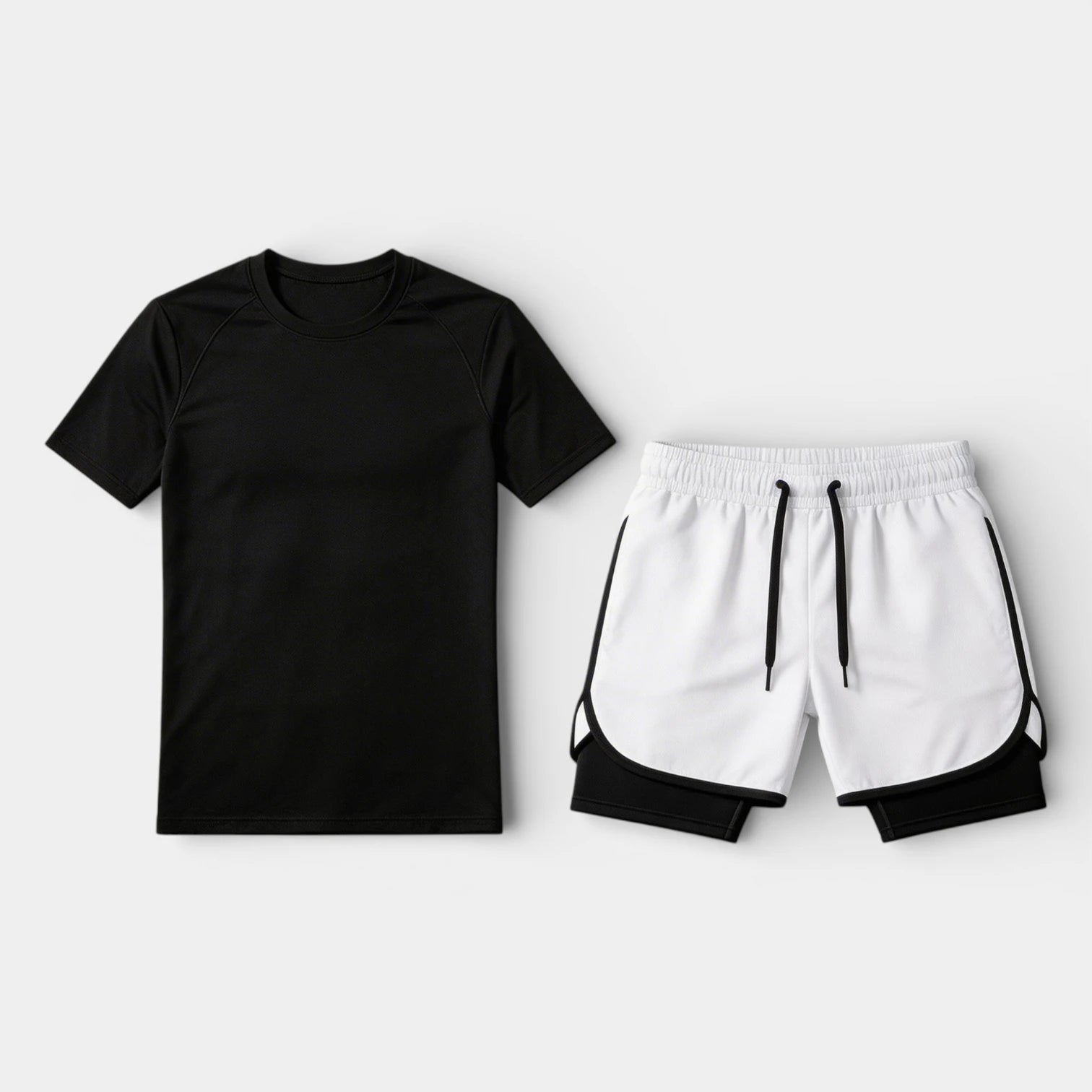 Athletic T-Shirt Layered Shorts Two-Piece Set for Men