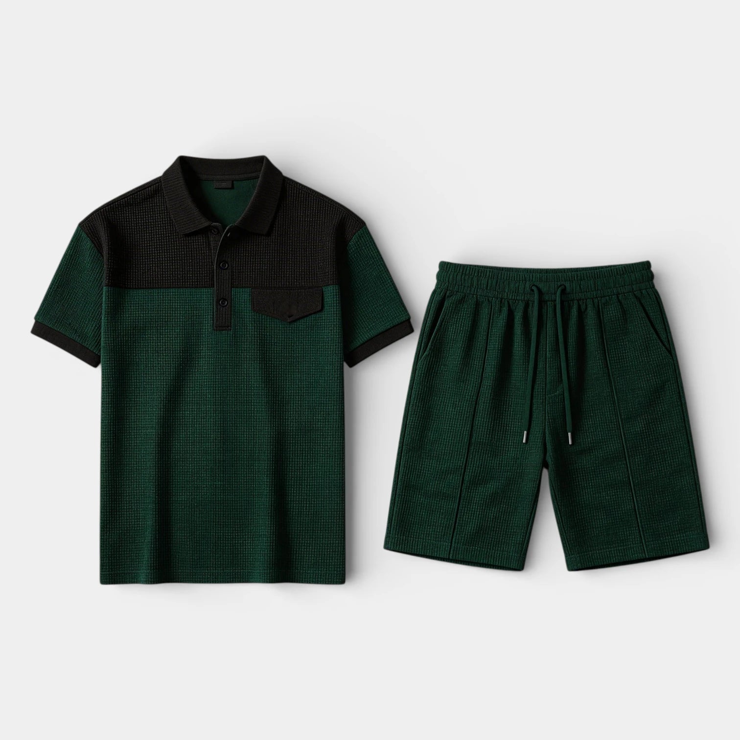 Waffle Texture Polo Shirt Shorts Set Regular Fit for Men