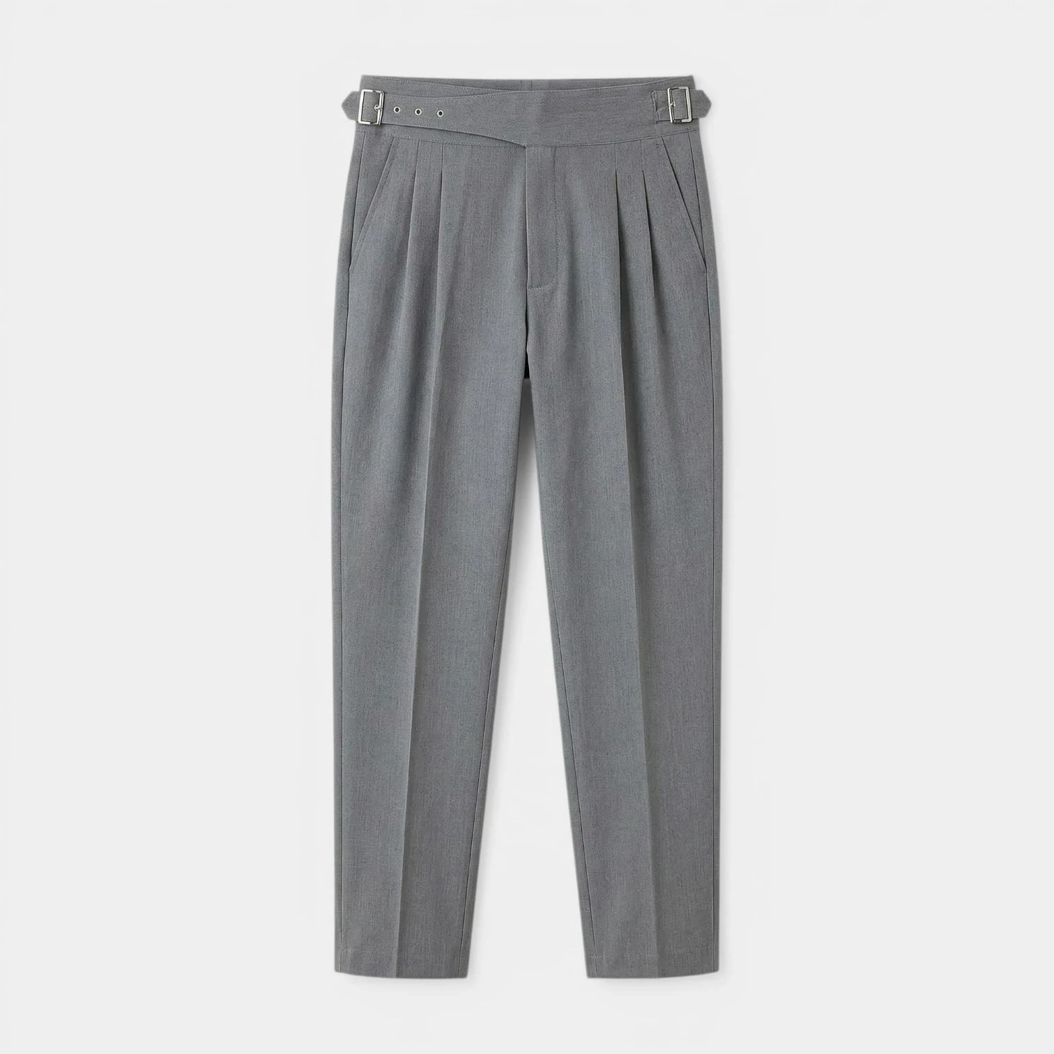 Pleated Front Straight Leg Trousers Side Adjuster for Men