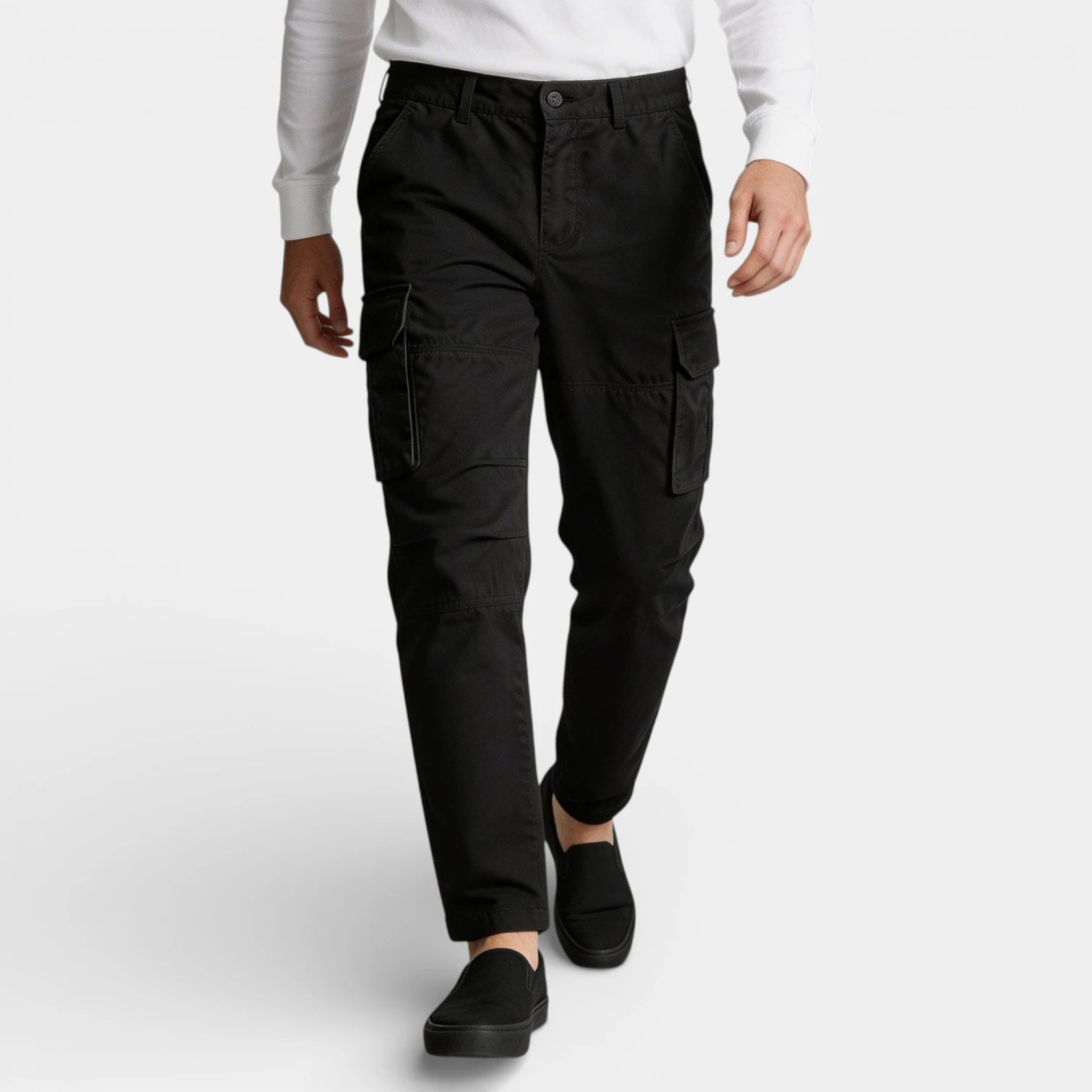 Cargo Pants Straight Fit Button Waist Flap Pockets for Men