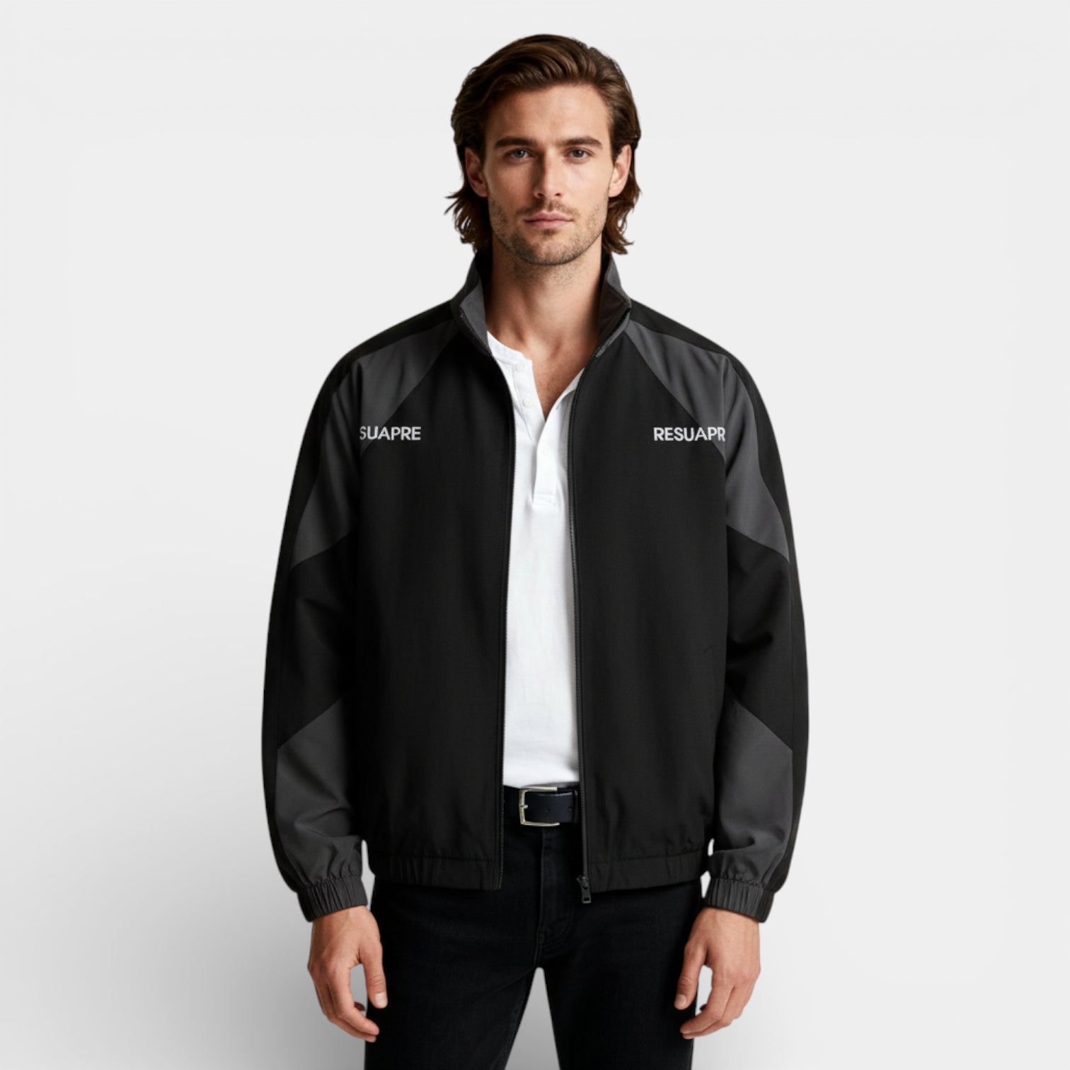 Zip-Up Track Jacket Stand Collar Regular Fit for Men