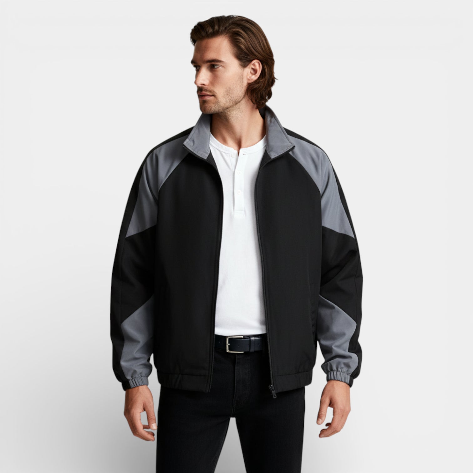 Zip-Up Track Jacket Stand Collar Regular Fit for Men