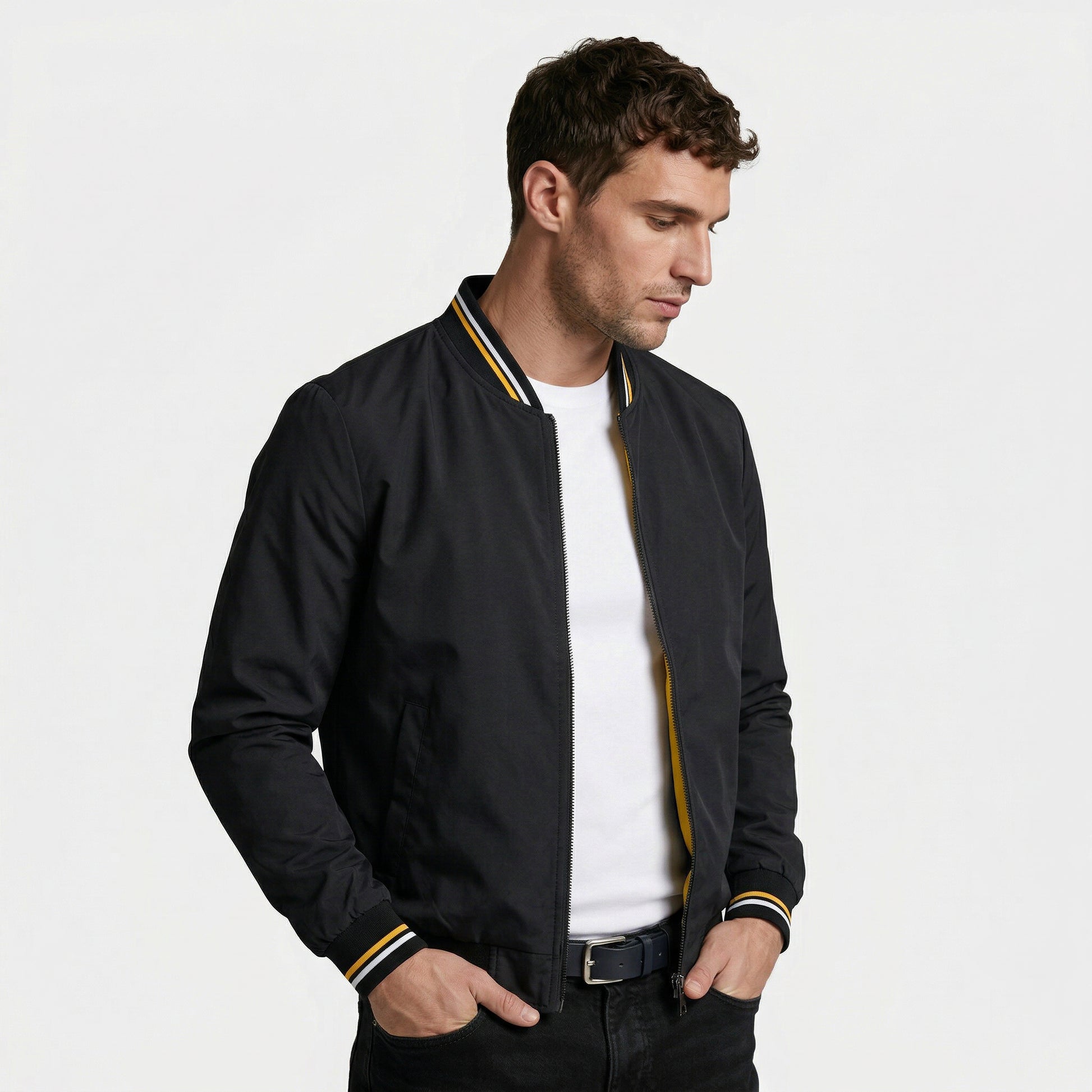 Zip-Up Lightweight Bomber Jacket Regular Fit for Men