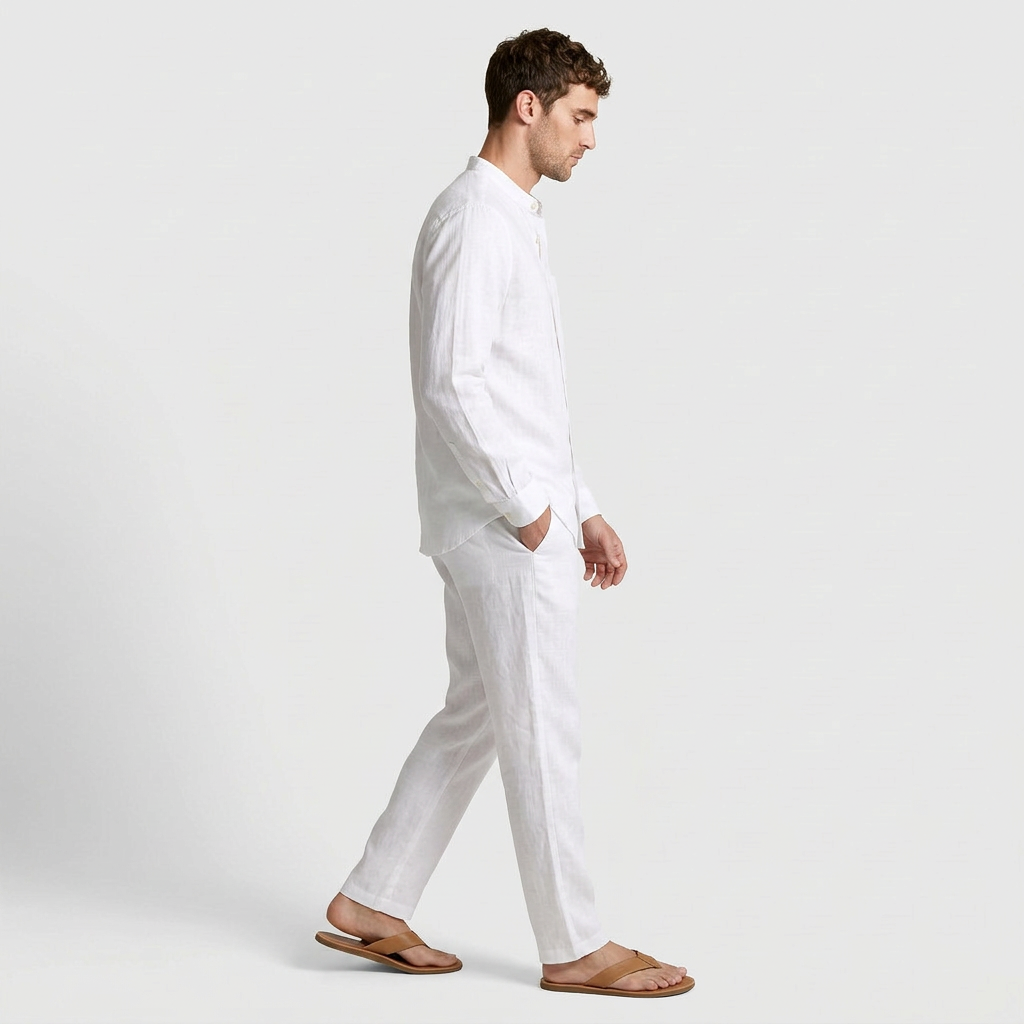 Two-Piece Button-Up Stand Collar Set Regular Fit for Men