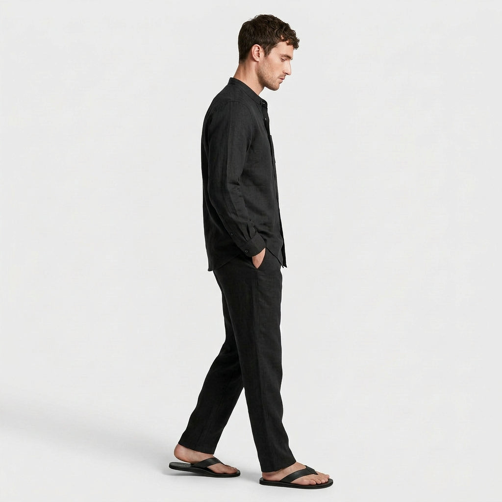 Two-Piece Button-Up Stand Collar Set Regular Fit for Men