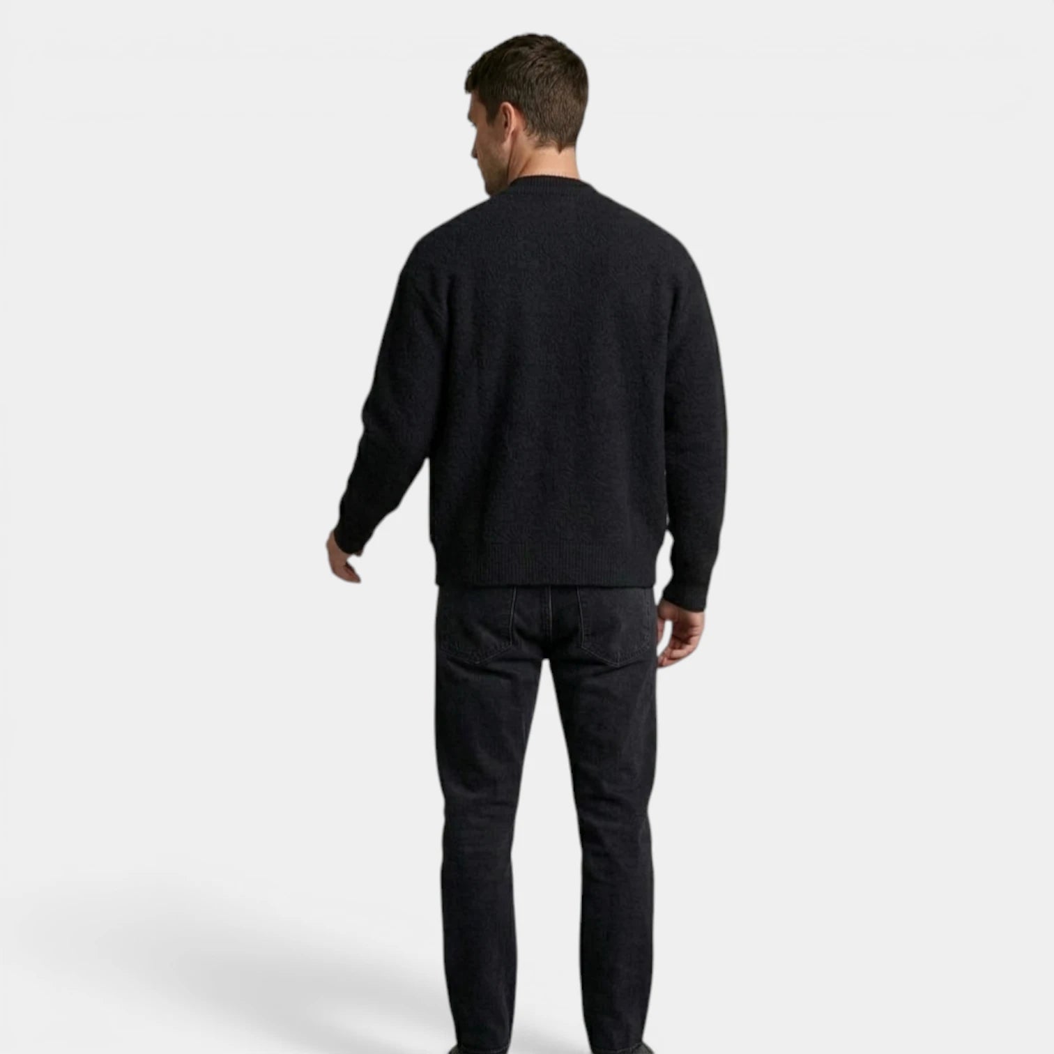 Button-Up Knit Cardigan Ribbed Trim Relaxed Fit for Men