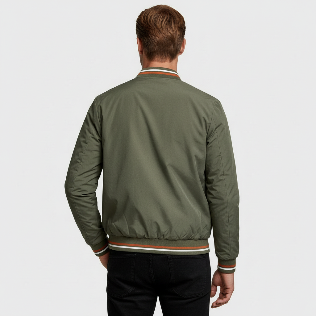 Regular Fit Zip-Up Bomber Jacket Ribbed Trim for Men