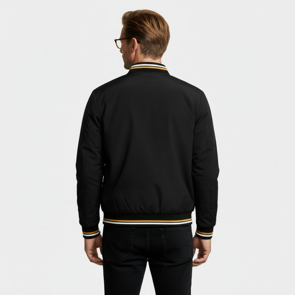 Regular Fit Zip-Up Bomber Jacket Ribbed Trim for Men