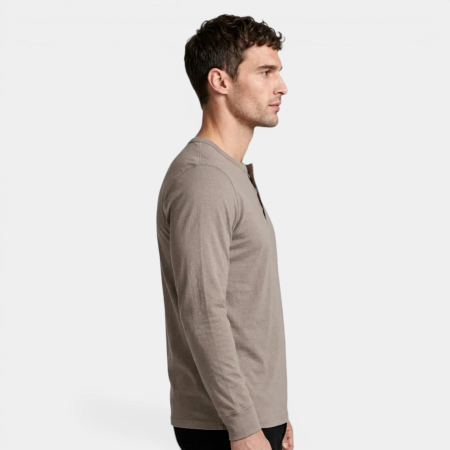 Long Sleeve Henley Shirt Three Button Placket for Men