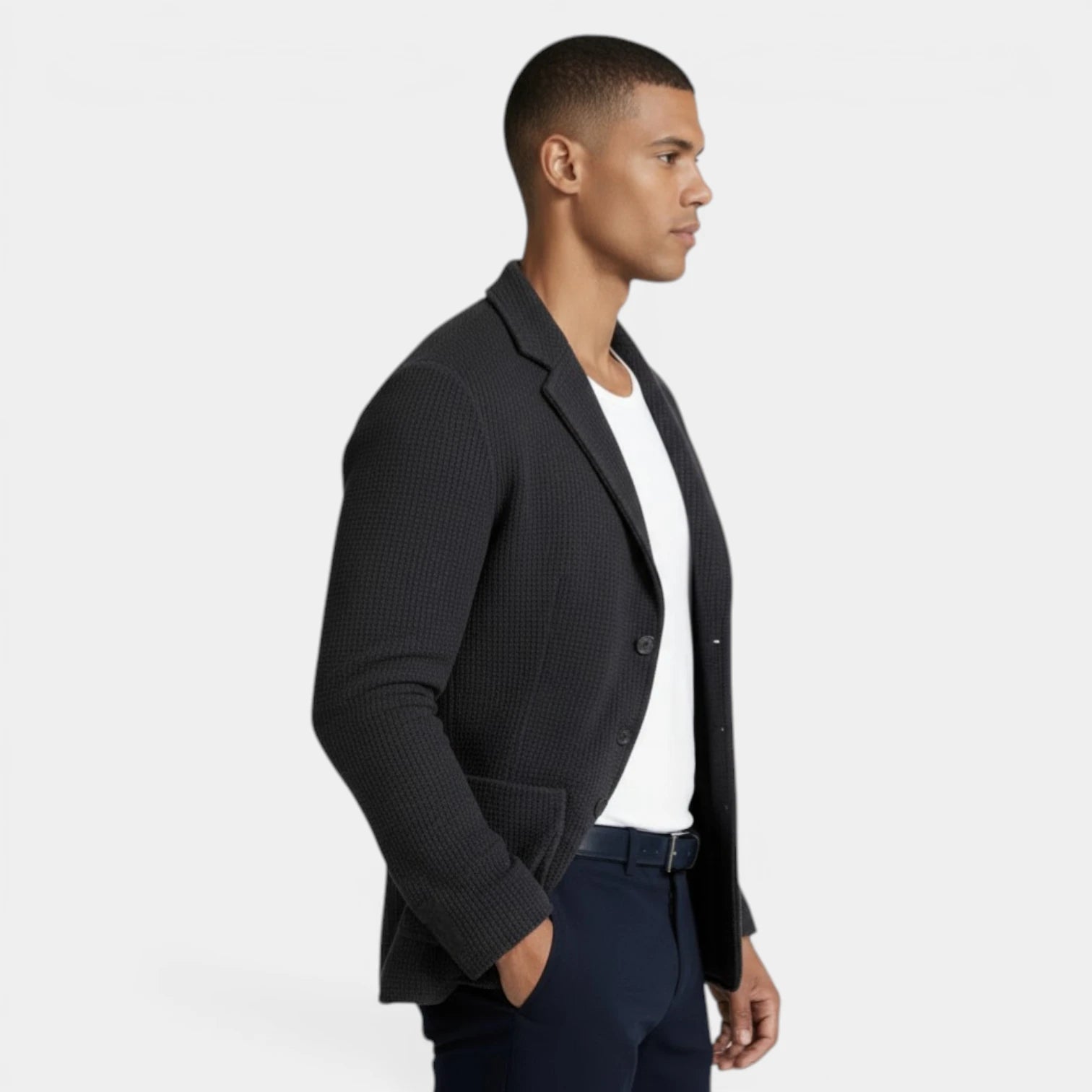 Up Knit Blazer Notch Lapel Textured Finish Regular Fit Jacket for Men