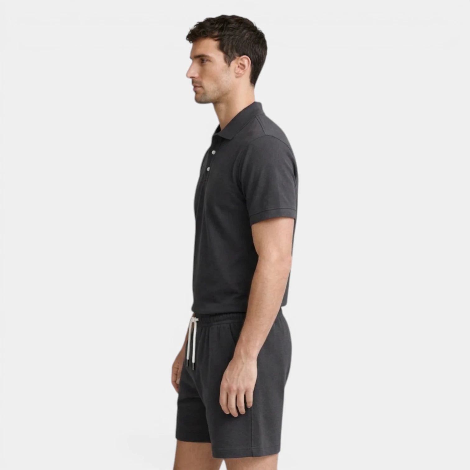Textured Polo Shirt Drawstring Shorts Set for Men