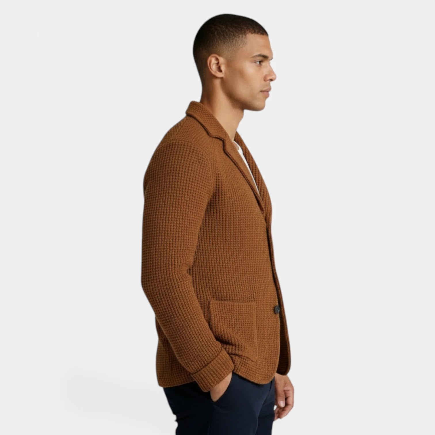 Up Knit Blazer Notch Lapel Textured Finish Regular Fit Jacket for Men