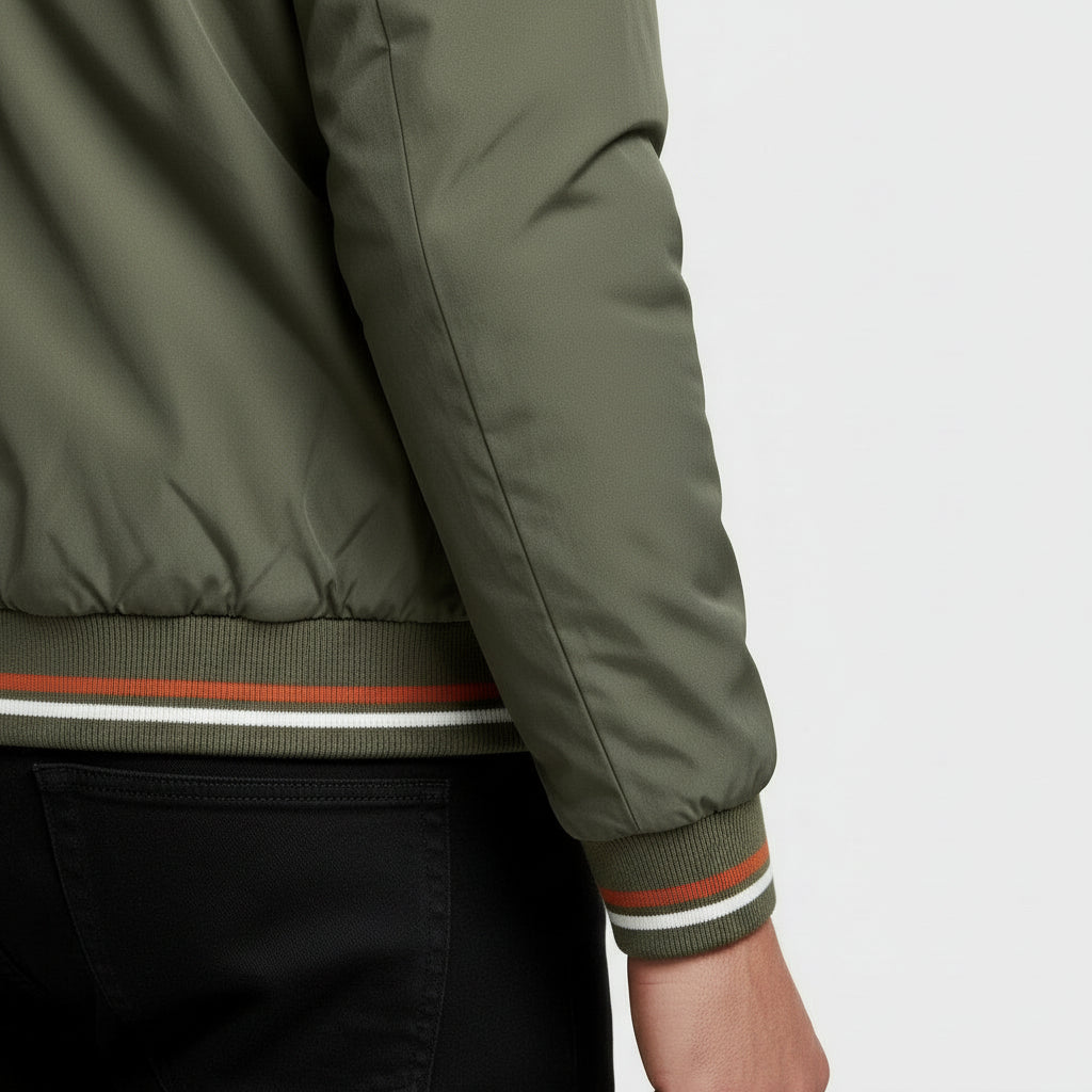 Regular Fit Zip-Up Bomber Jacket Ribbed Trim for Men