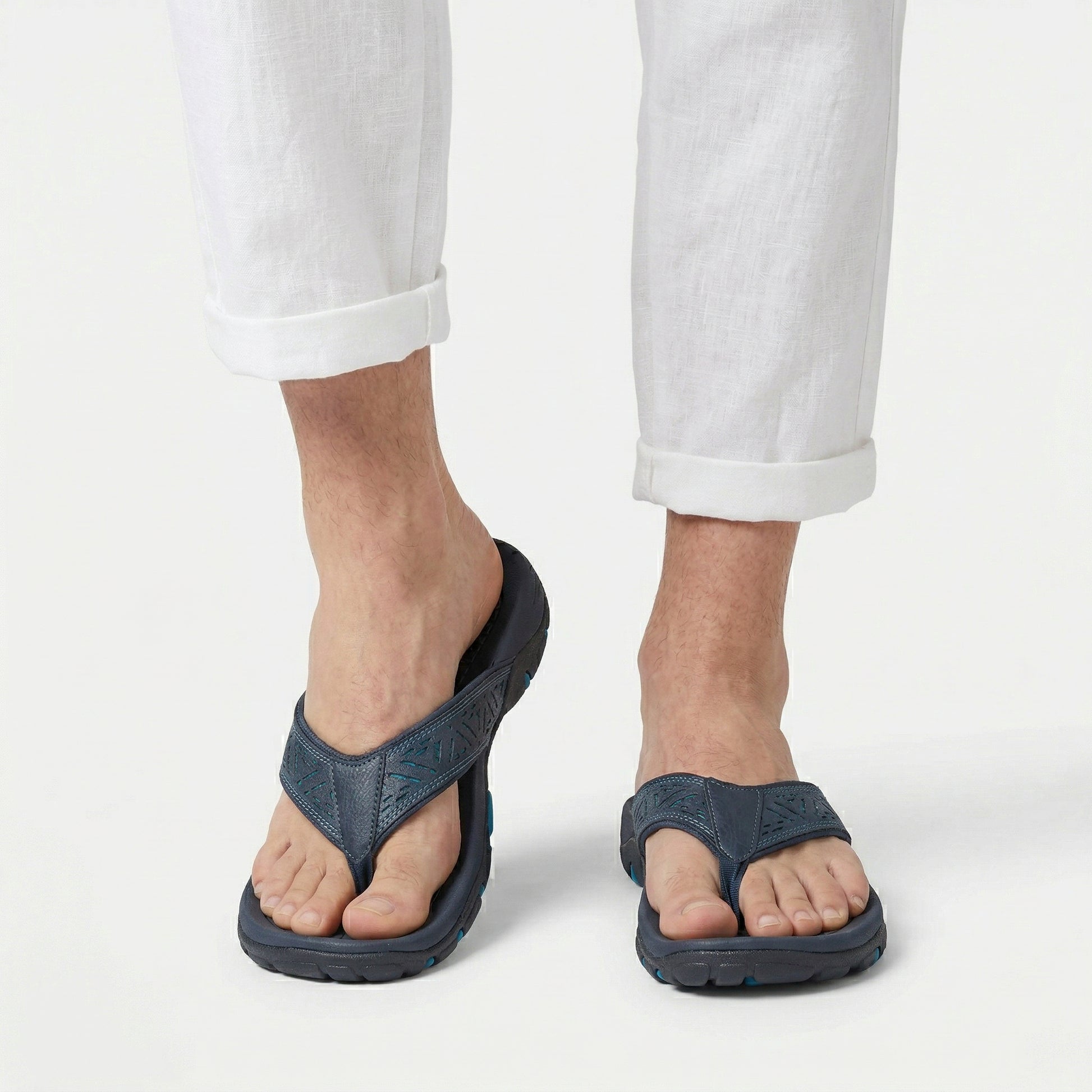 Flip Flops Textured Footbed Wide Strap Slip-On for Men