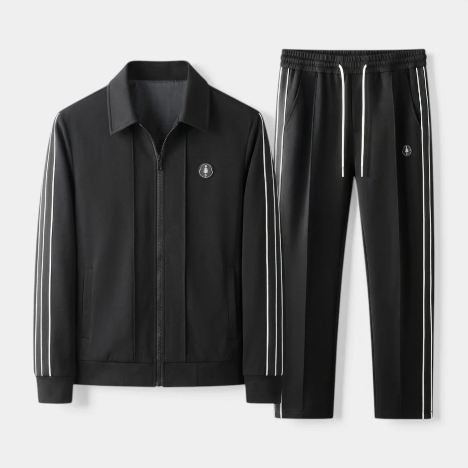 Tracksuit Set Zip-Up Jacket Drawstring Pants Stripe for Men