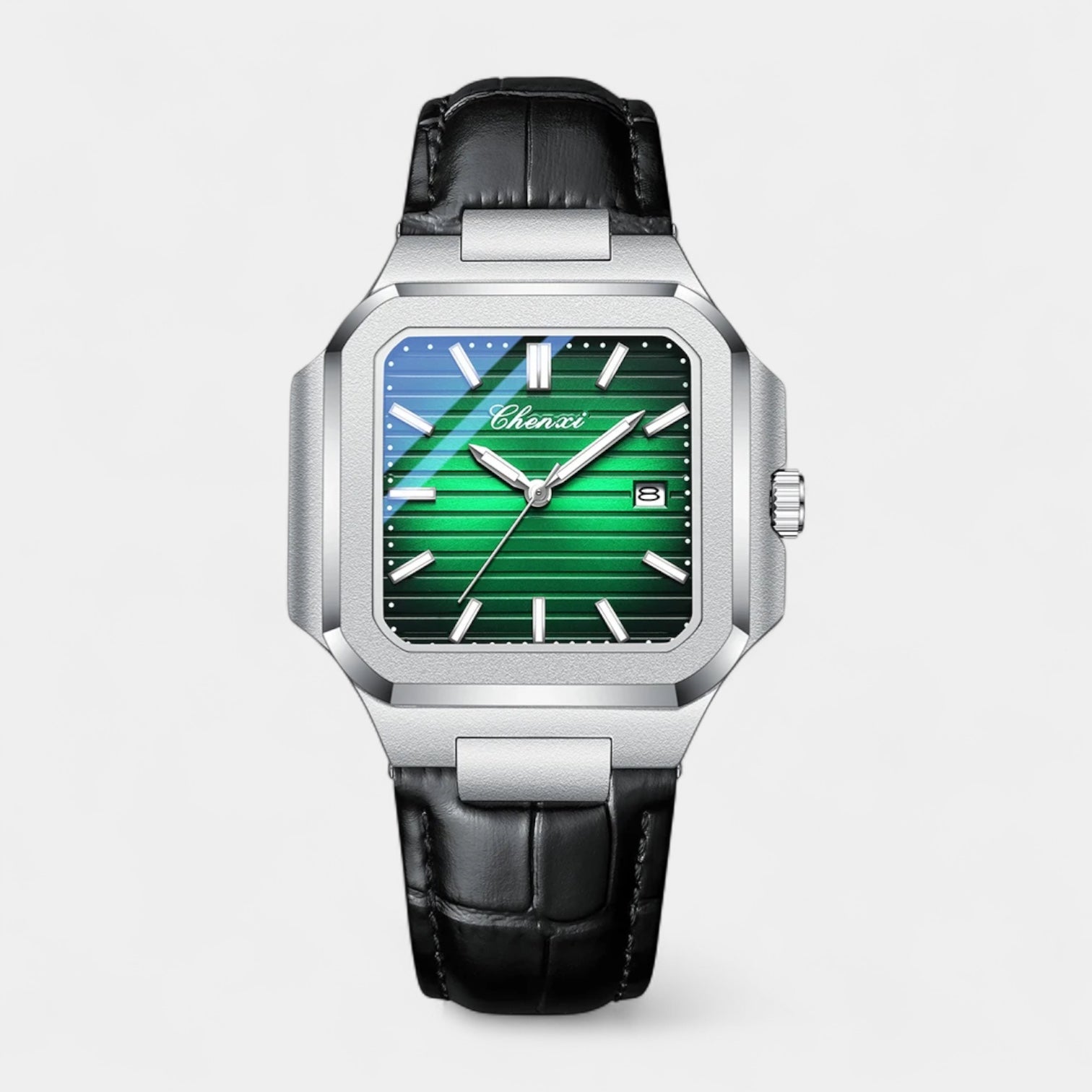 Vintares | Men’s Square Stainless Steel Leather Strap Quartz Watch