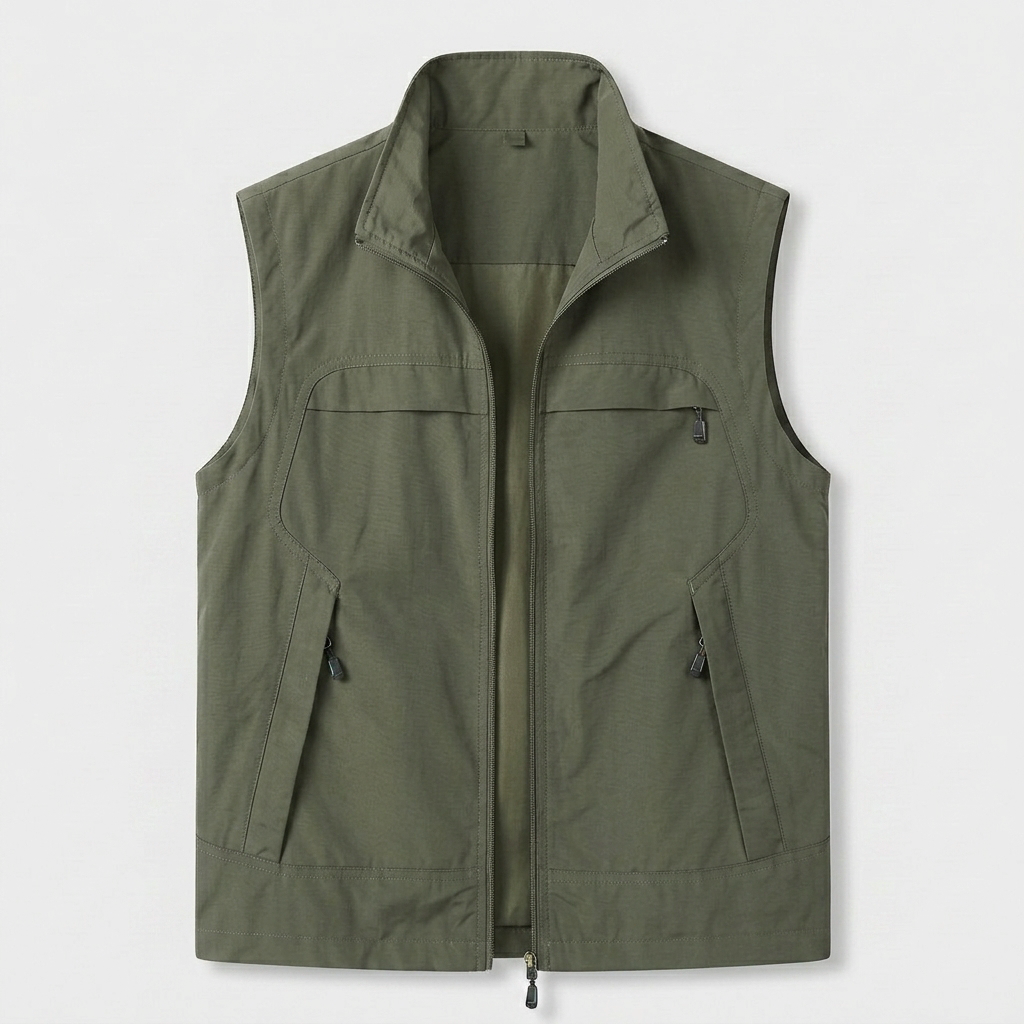 Zip-Up Vest Stand Collar Multi-Pocket for Men