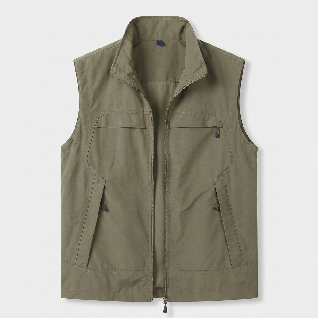 Zip-Up Vest Stand Collar Multi-Pocket for Men