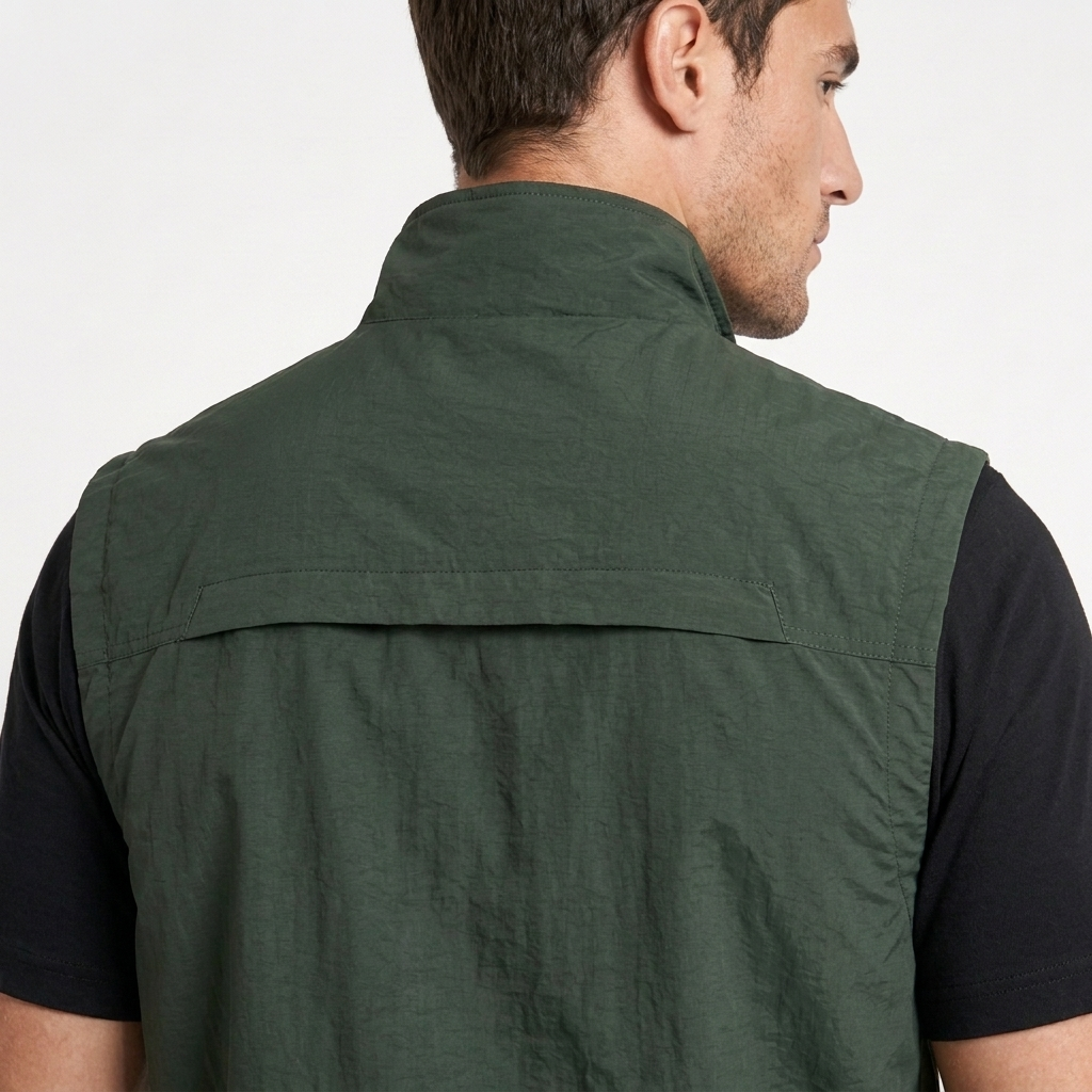 Zip Vest Stand Collar Gold Hardware Pockets for Men