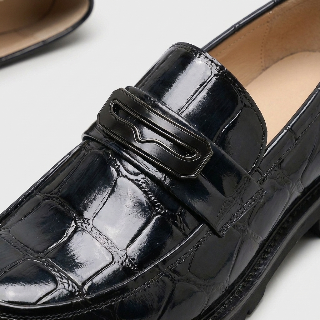 Croc-Embossed Loafer Geometric Bar Lug Sole for Men