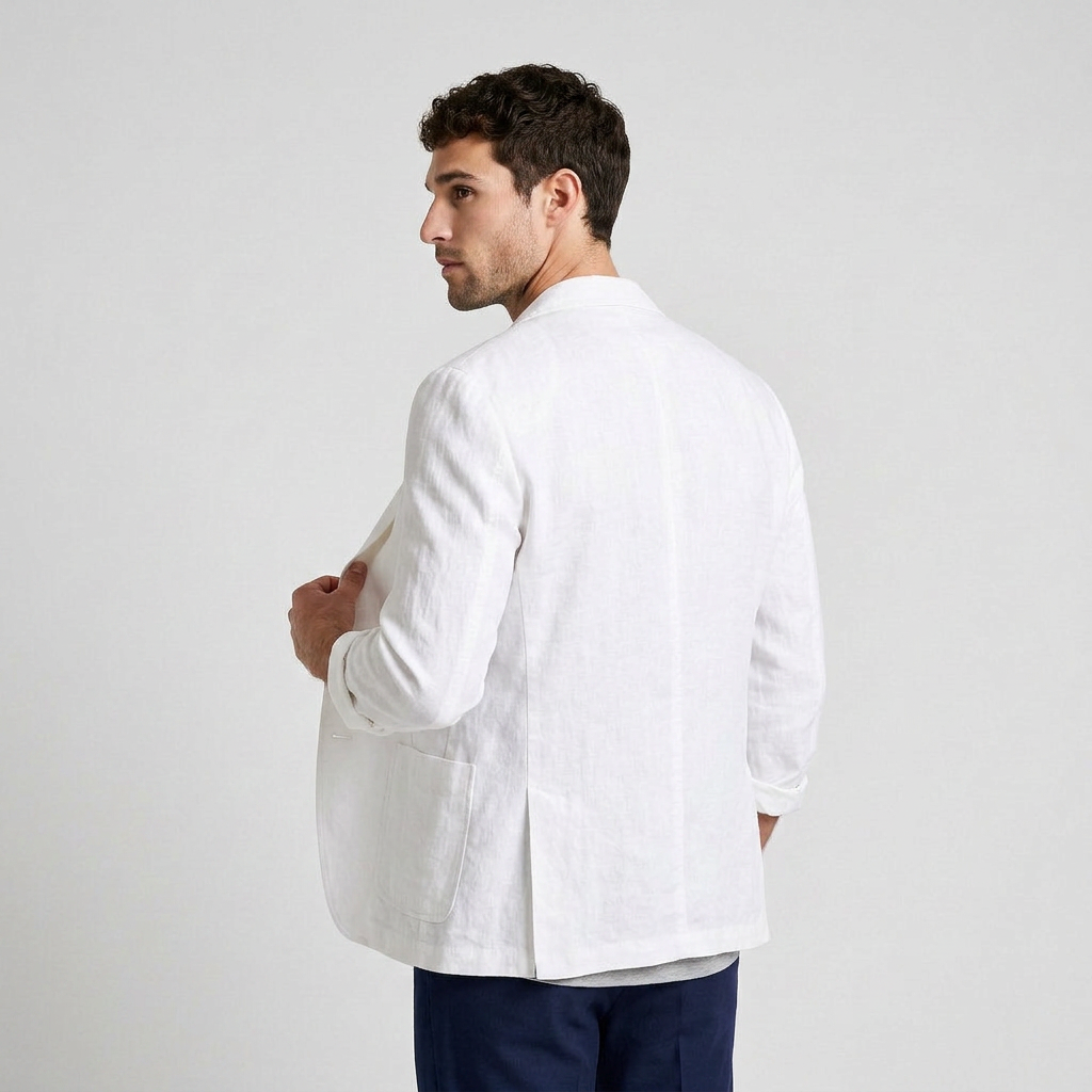 Linen Blazer Single Button Patch Pockets Relaxed Fit for Men