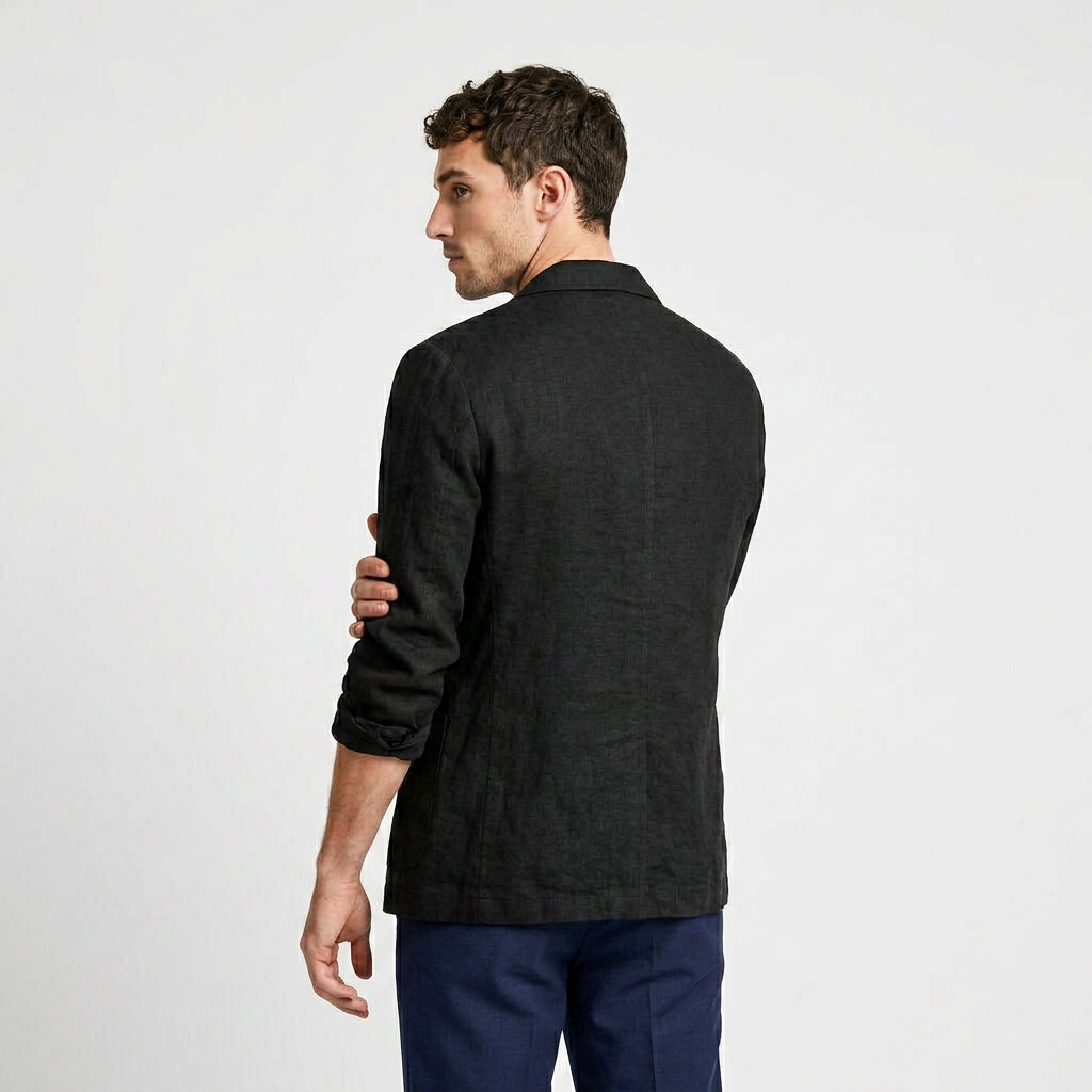 Linen Blazer Single Button Patch Pockets Relaxed Fit for Men