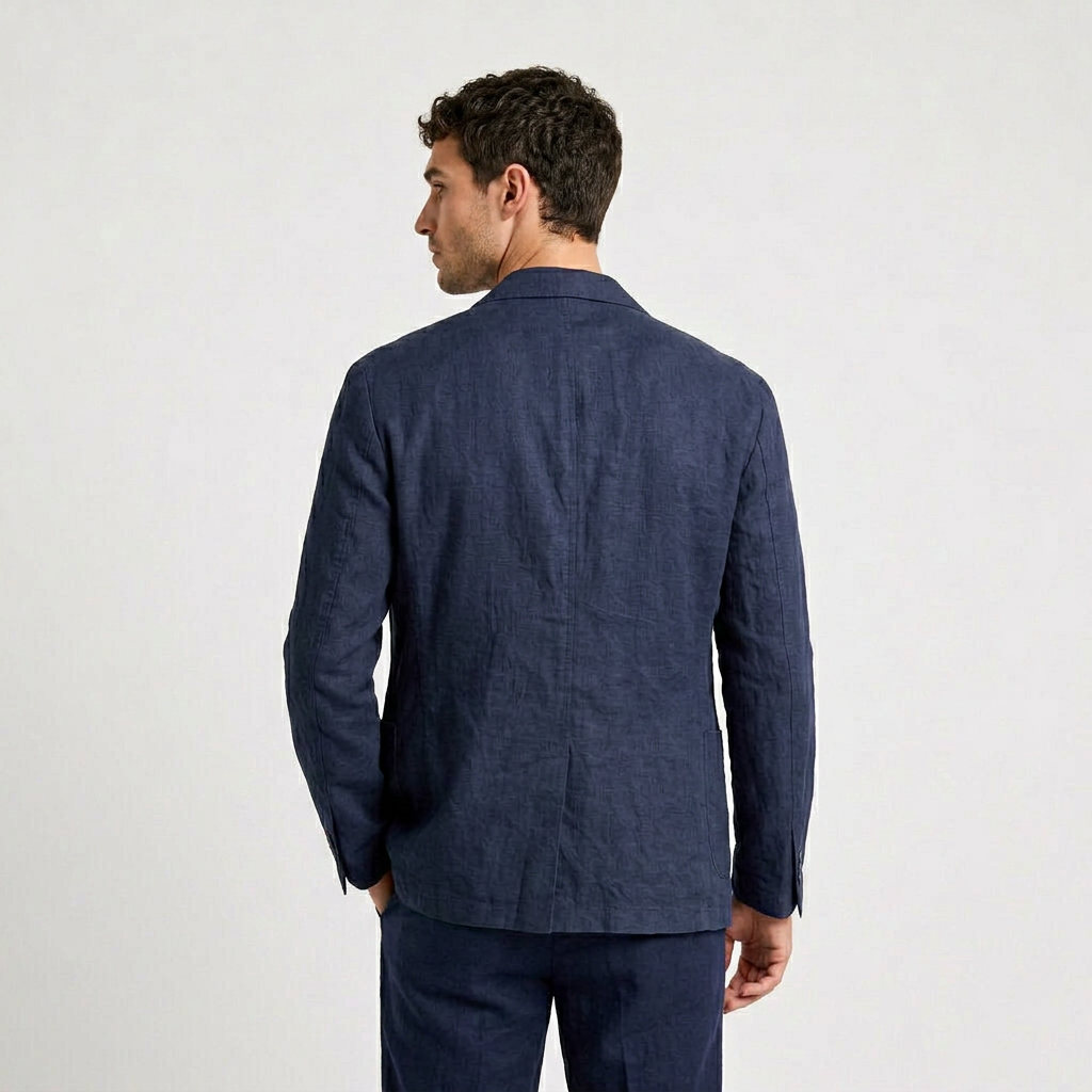 Linen Blazer Single Button Patch Pockets Relaxed Fit for Men