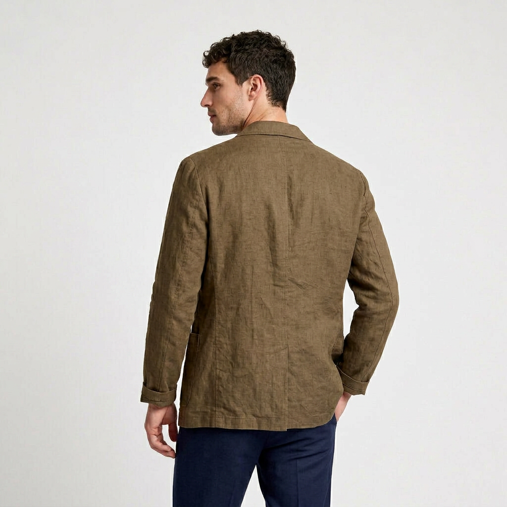 Linen Blazer Single Button Patch Pockets Relaxed Fit for Men