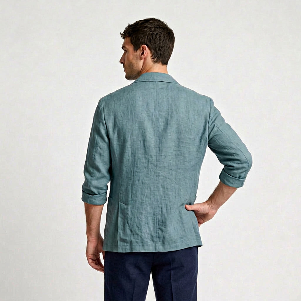 Linen Blazer Single Button Patch Pockets Relaxed Fit for Men