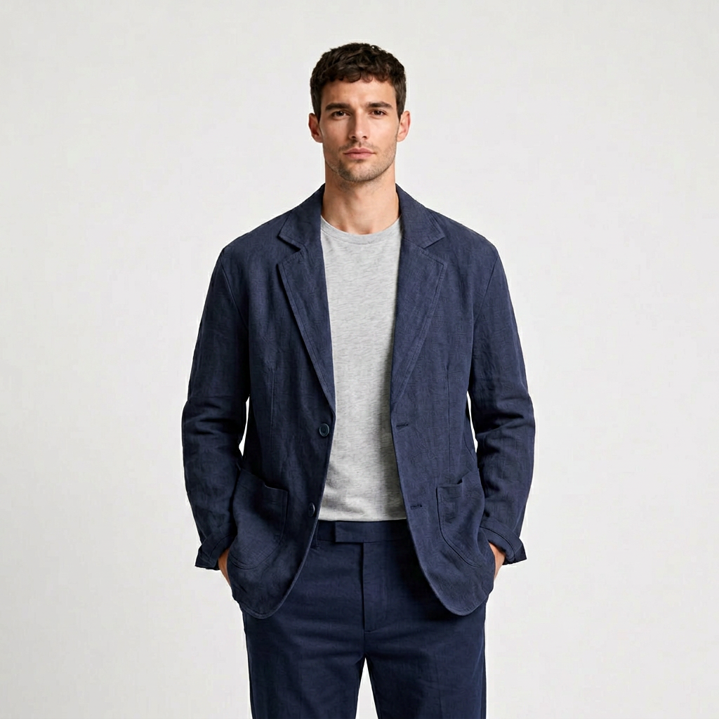 Linen Blazer Single Button Patch Pockets Relaxed Fit for Men