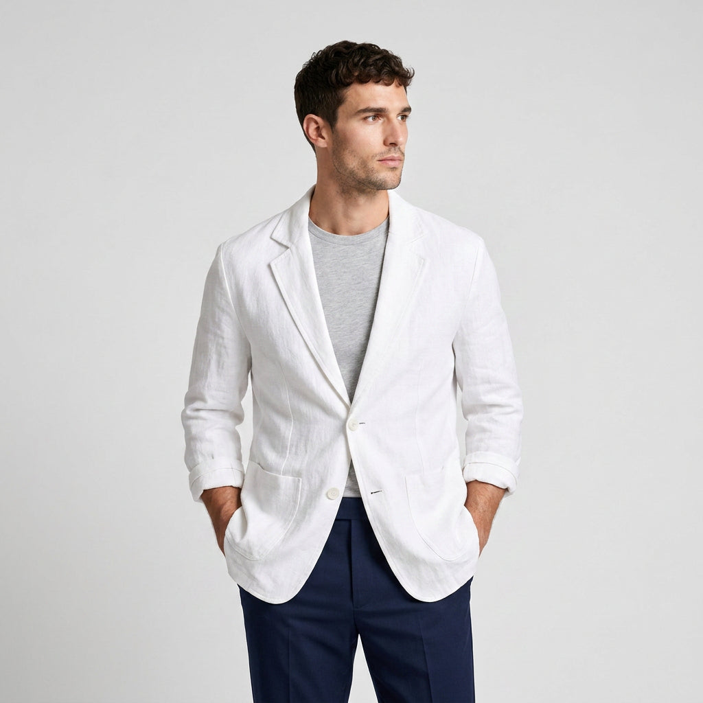 Linen Blazer Single Button Patch Pockets Relaxed Fit for Men