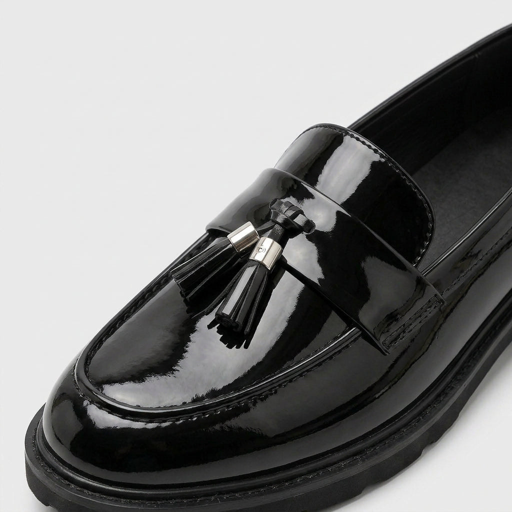 Patent Leather Tassel Loafers Chunky Sole for Men