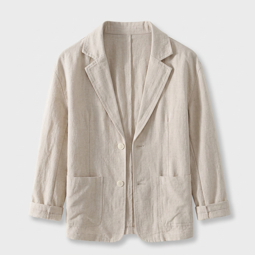 Linen Blazer Single Button Patch Pockets Relaxed Fit for Men