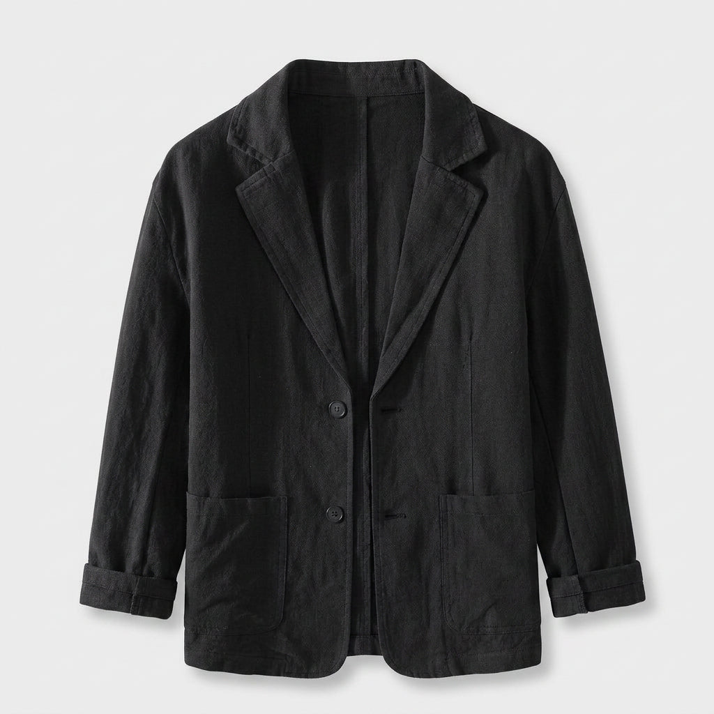 Linen Blazer Single Button Patch Pockets Relaxed Fit for Men