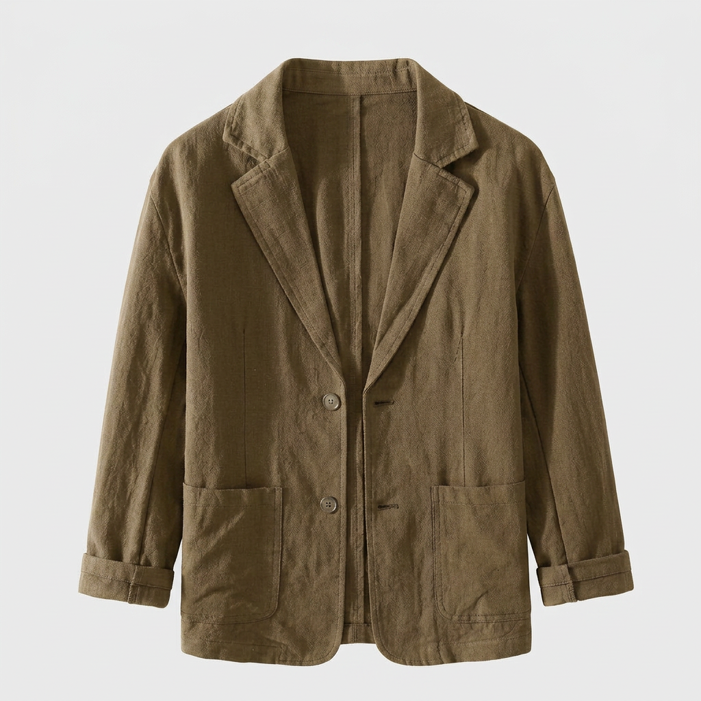Linen Blazer Single Button Patch Pockets Relaxed Fit for Men