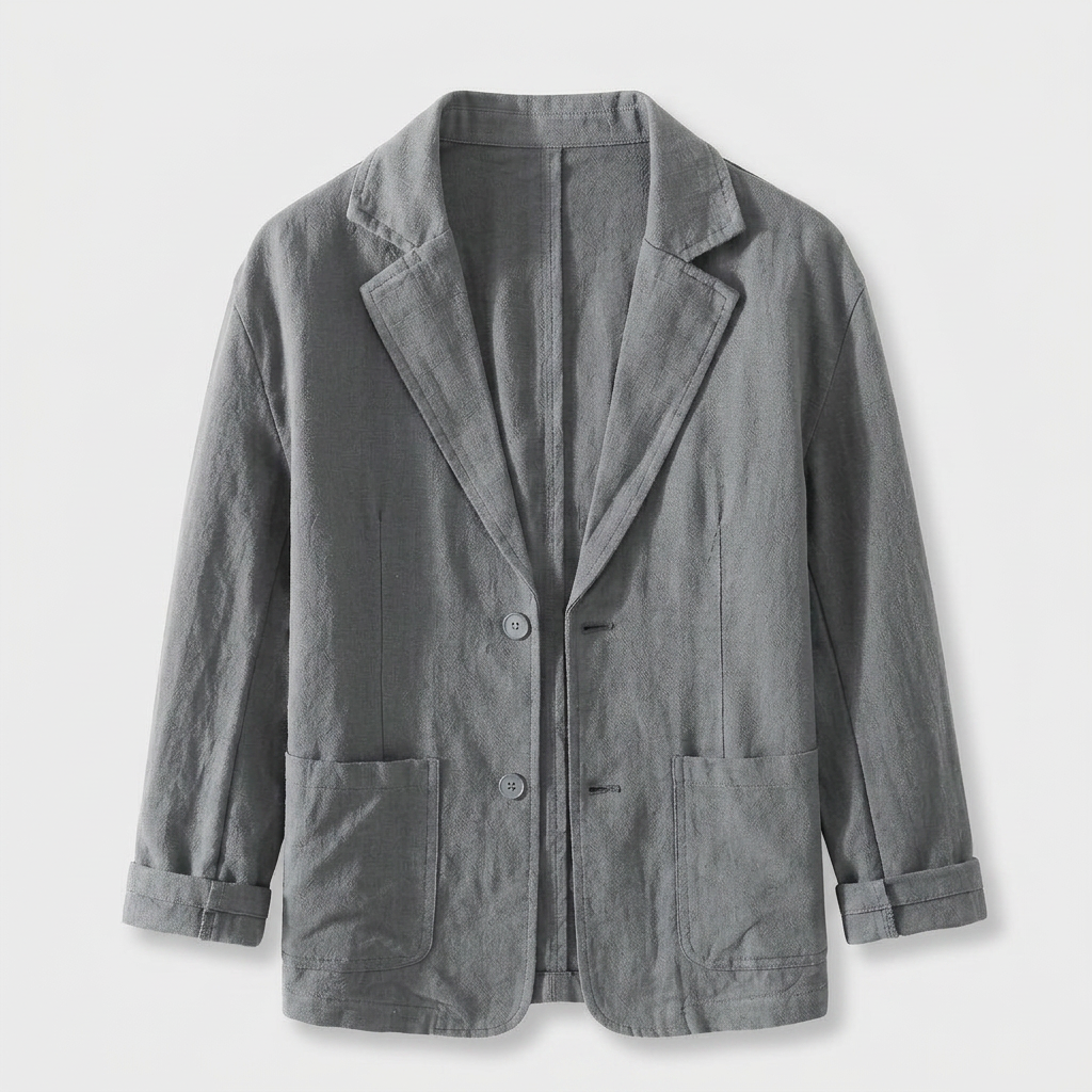 Linen Blazer Single Button Patch Pockets Relaxed Fit for Men