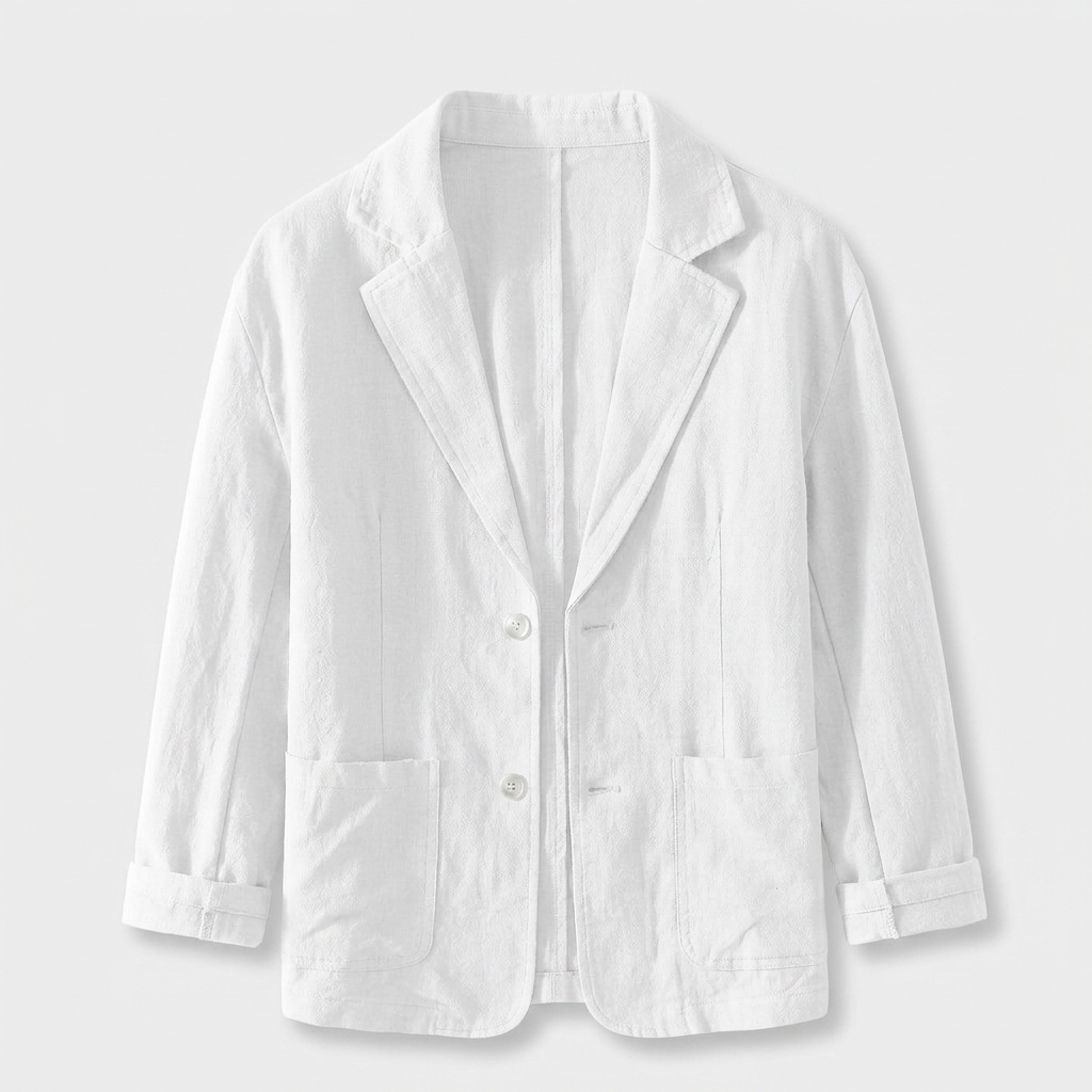 Linen Blazer Single Button Patch Pockets Relaxed Fit for Men